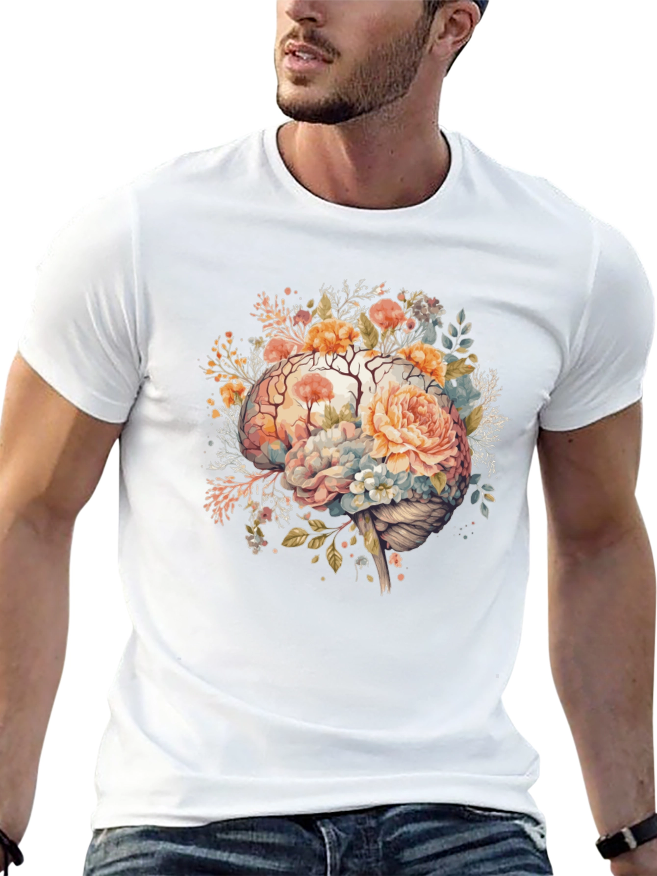 Floral Brain Graphic Tee - Stylish Mindful Design