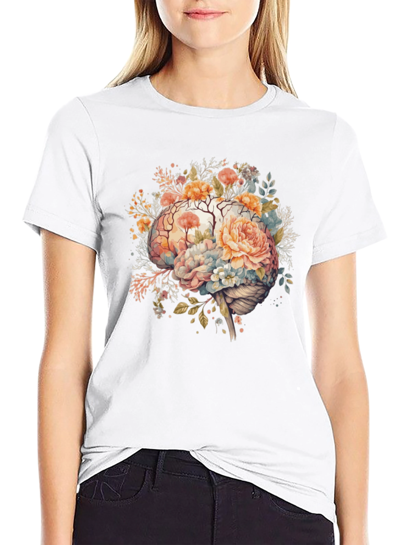 Floral Brain Graphic Tee - Stylish Mindful Design