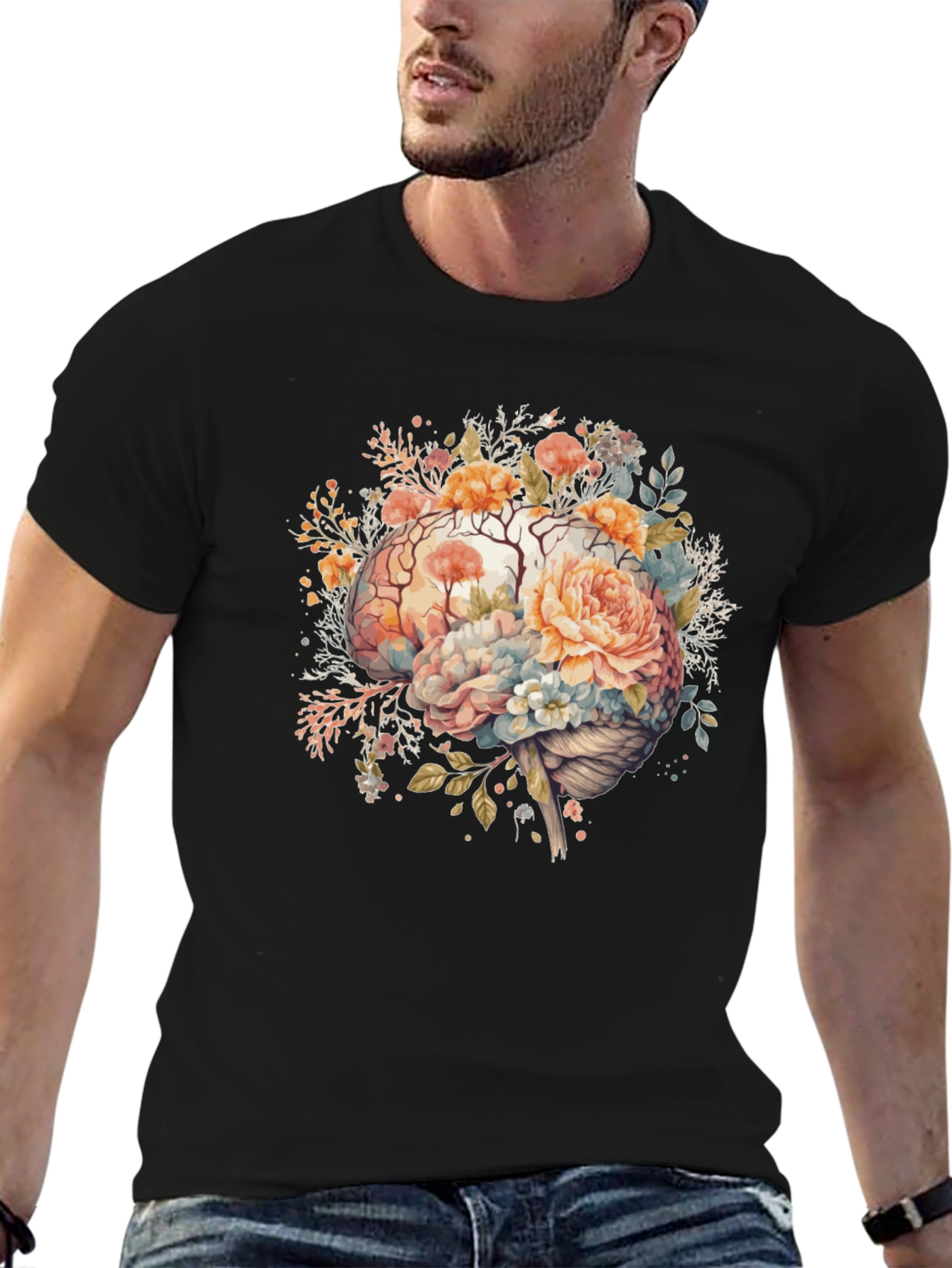 Floral Brain Graphic Tee - Stylish Mindful Design