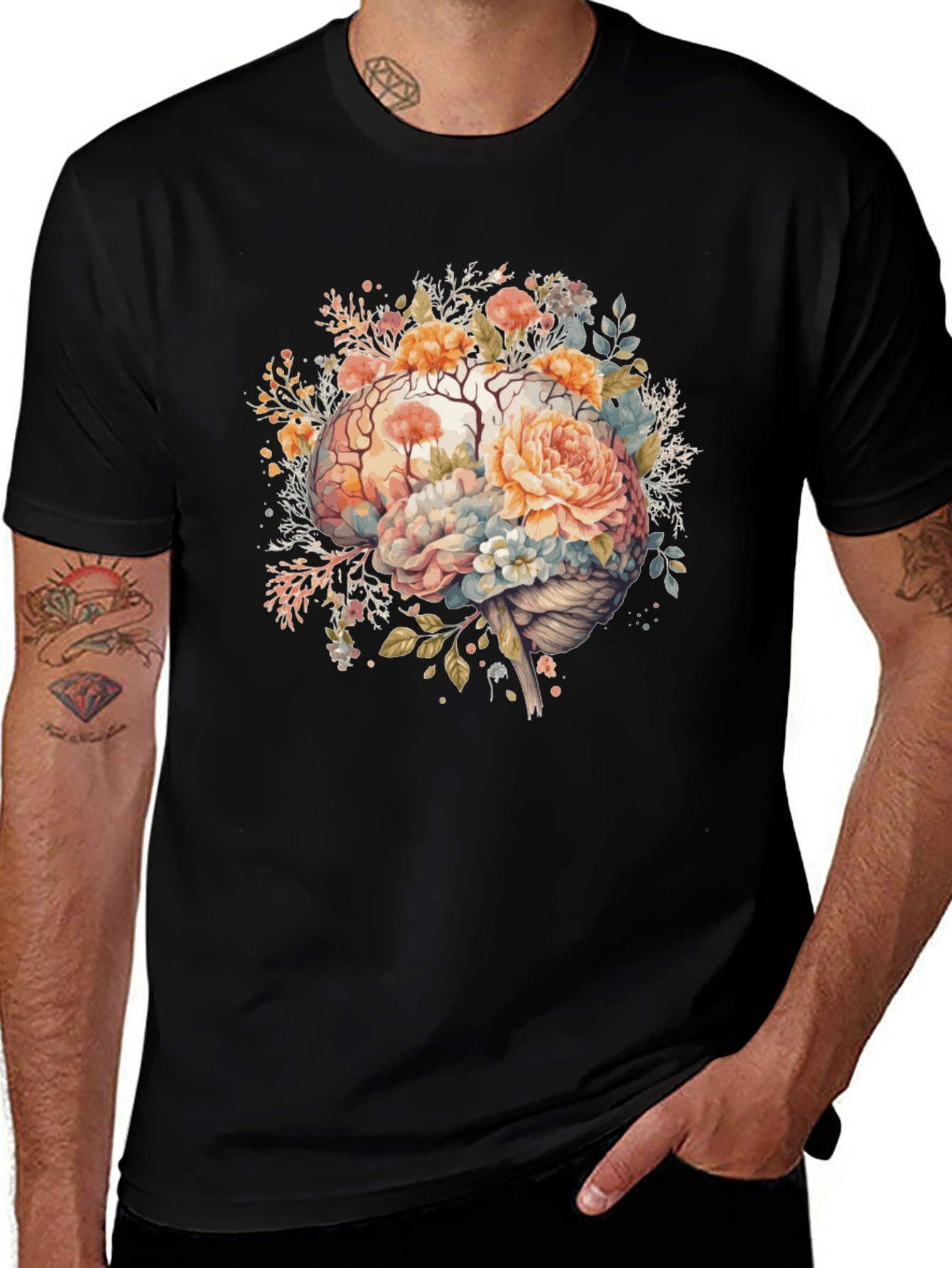 Floral Brain Graphic Tee - Stylish Mindful Design