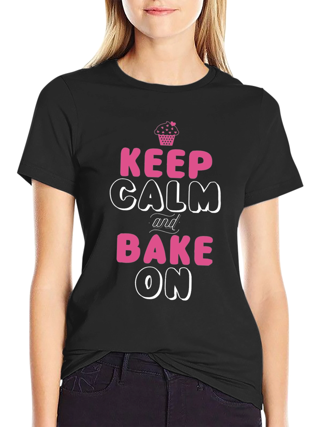 Keep Calm and Bake On Black Graphic T-Shirt