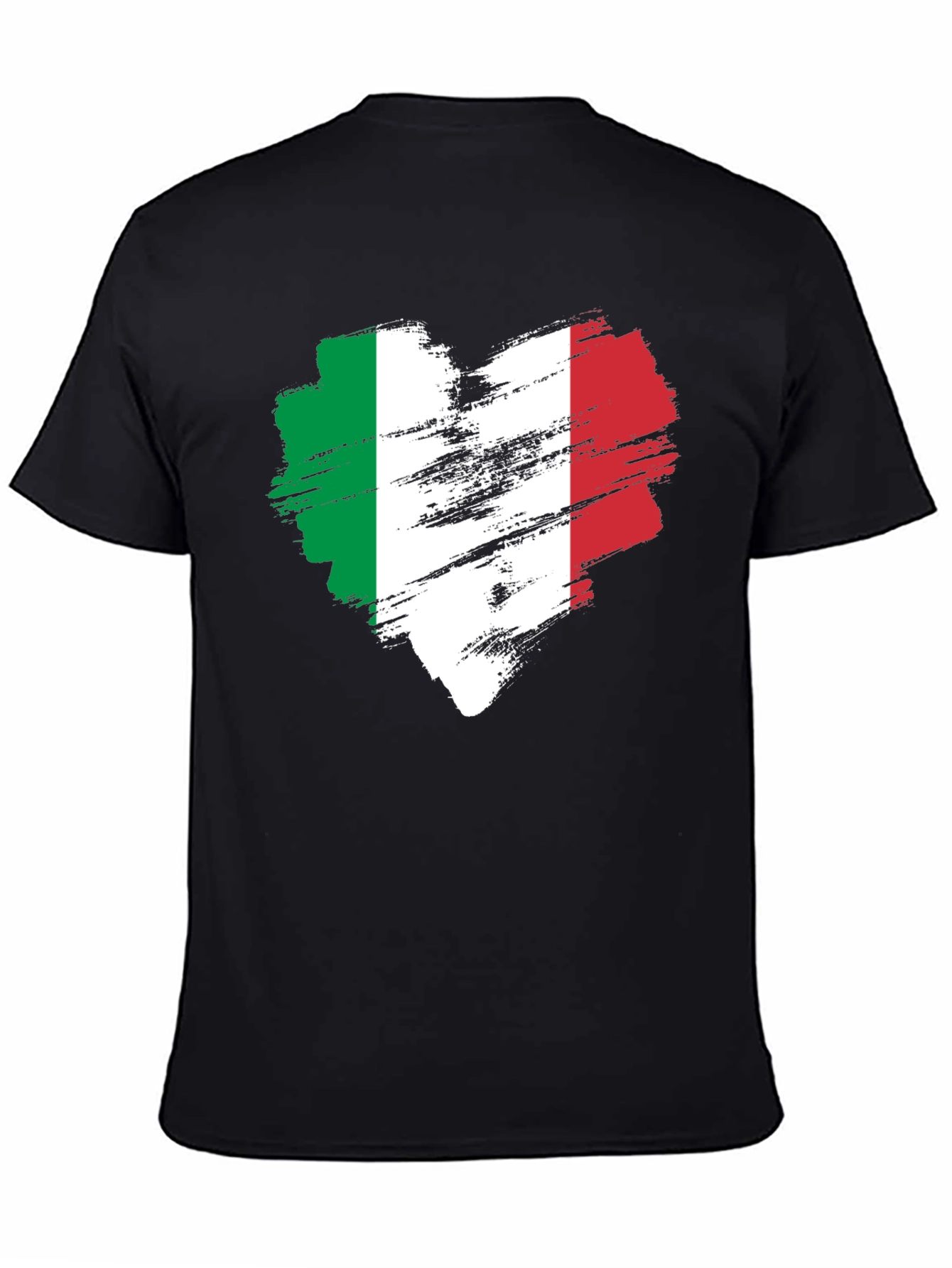 Italian Flag Heart T-Shirt - Black Cotton Tee