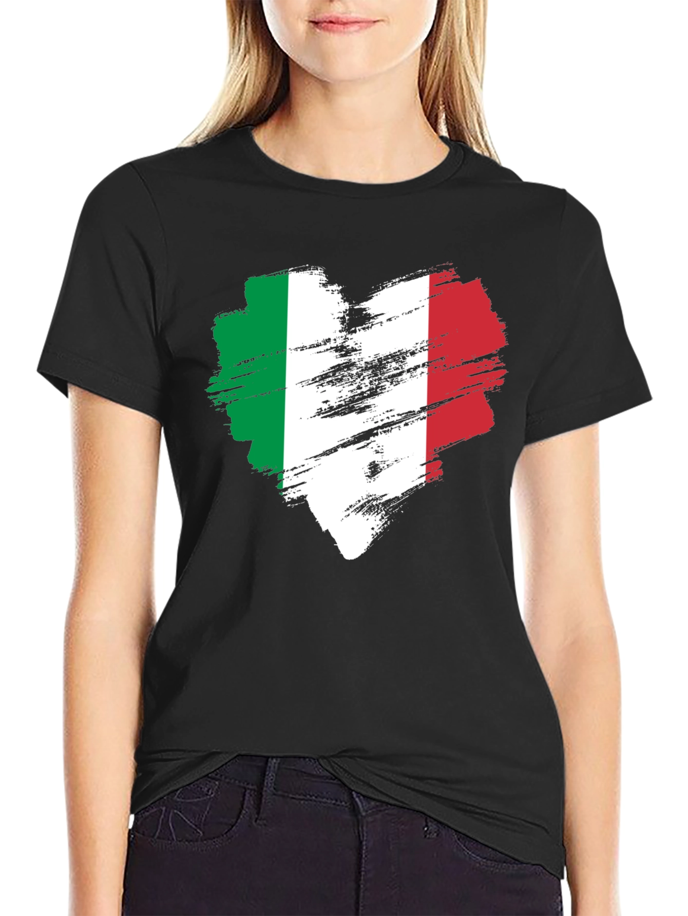 Italian Flag Heart T-Shirt - Black Cotton Tee