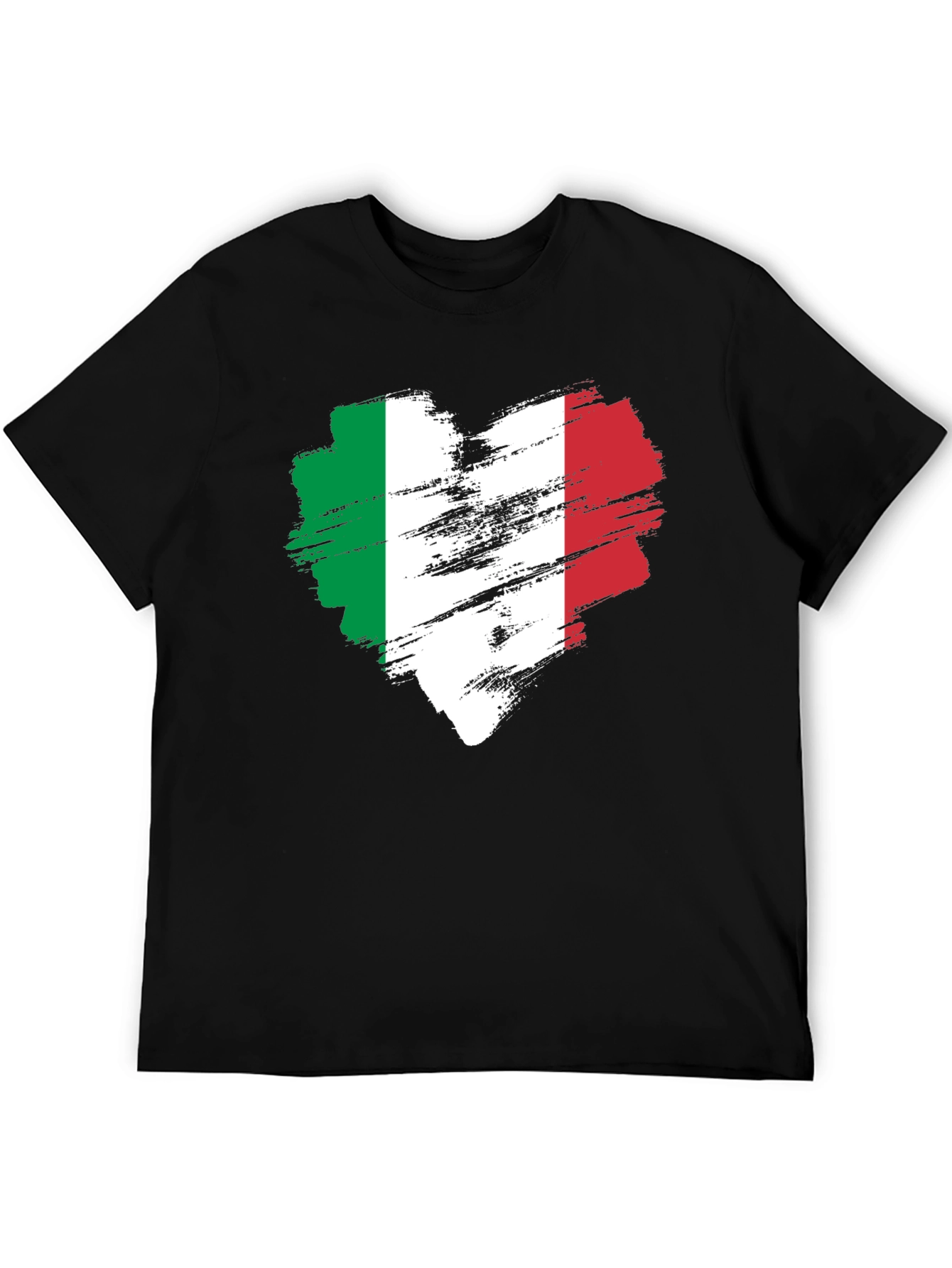 Italian Flag Heart T-Shirt - Black Cotton Tee