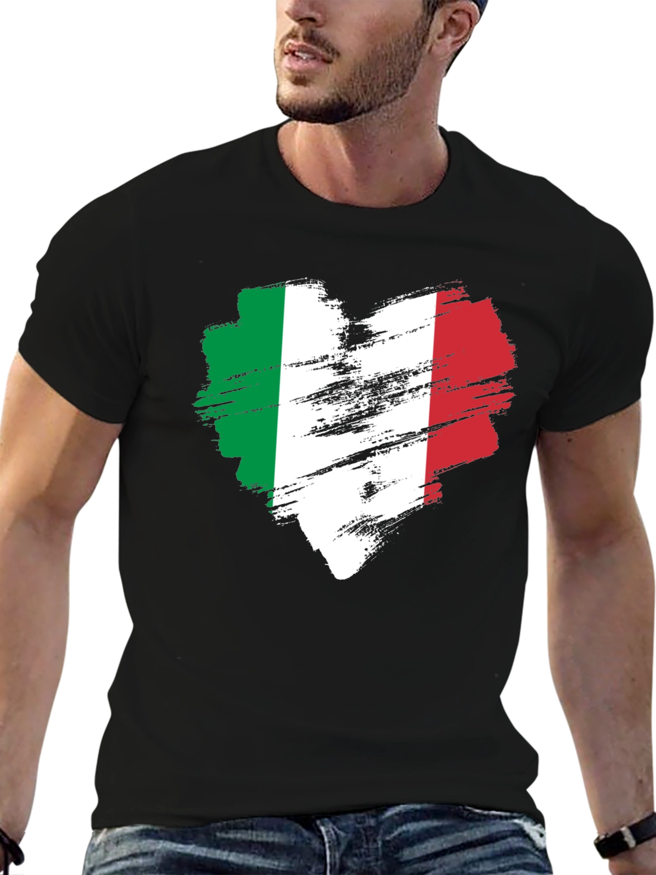 Italian Flag Heart T-Shirt - Black Cotton Tee