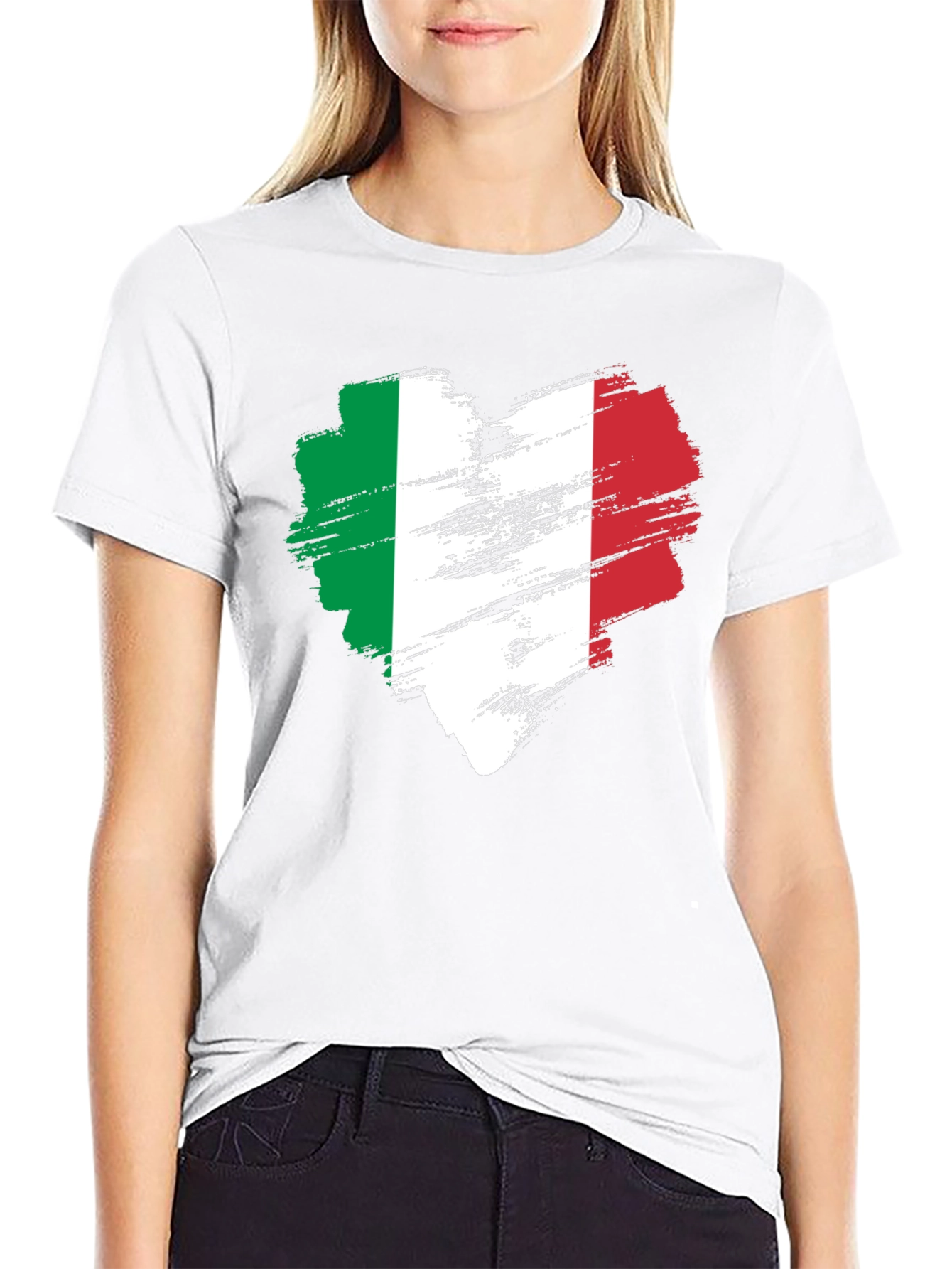 Italian Flag Heart T-Shirt - Black Cotton Tee