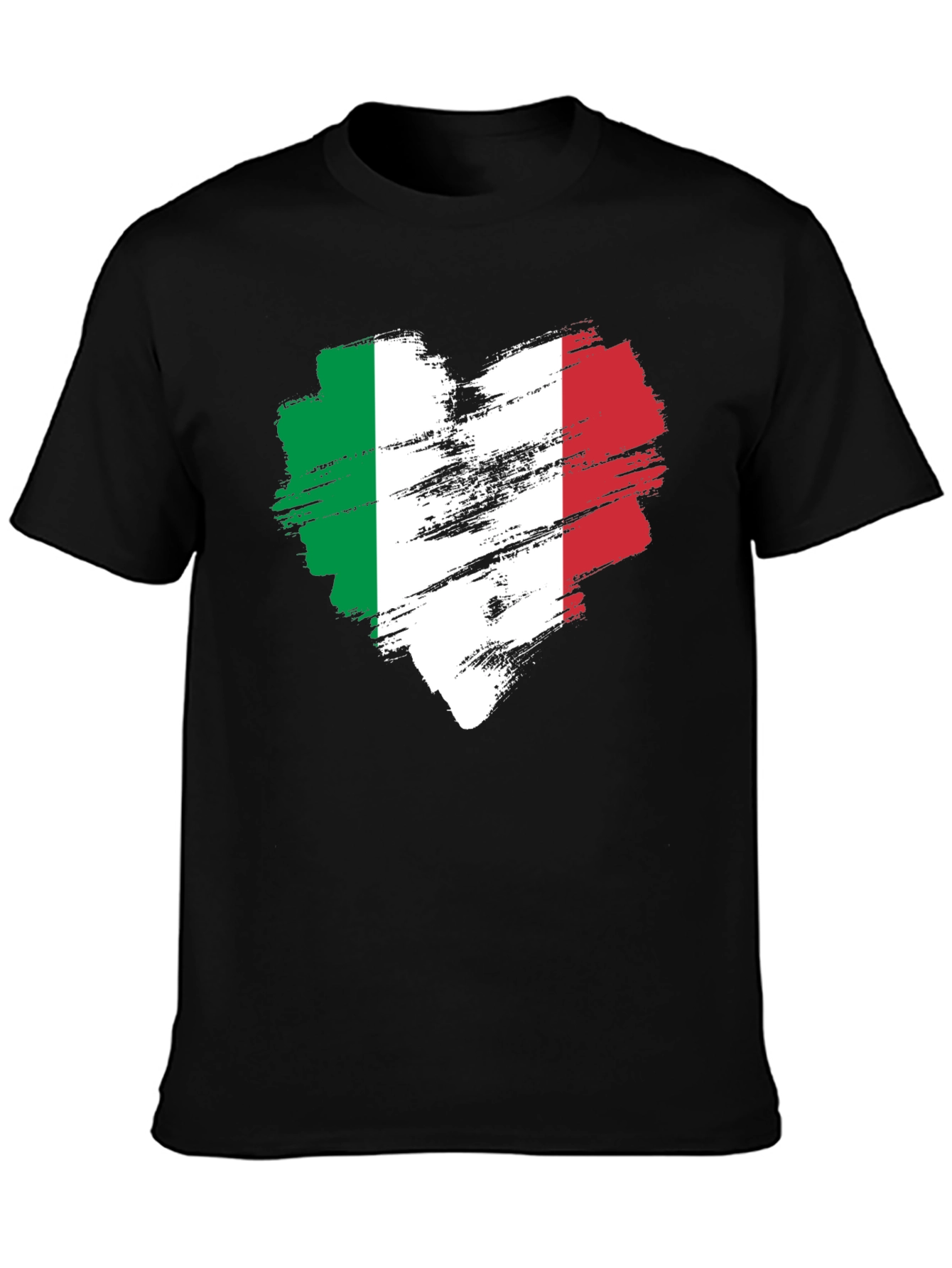 Italian Flag Heart T-Shirt - Black Cotton Tee