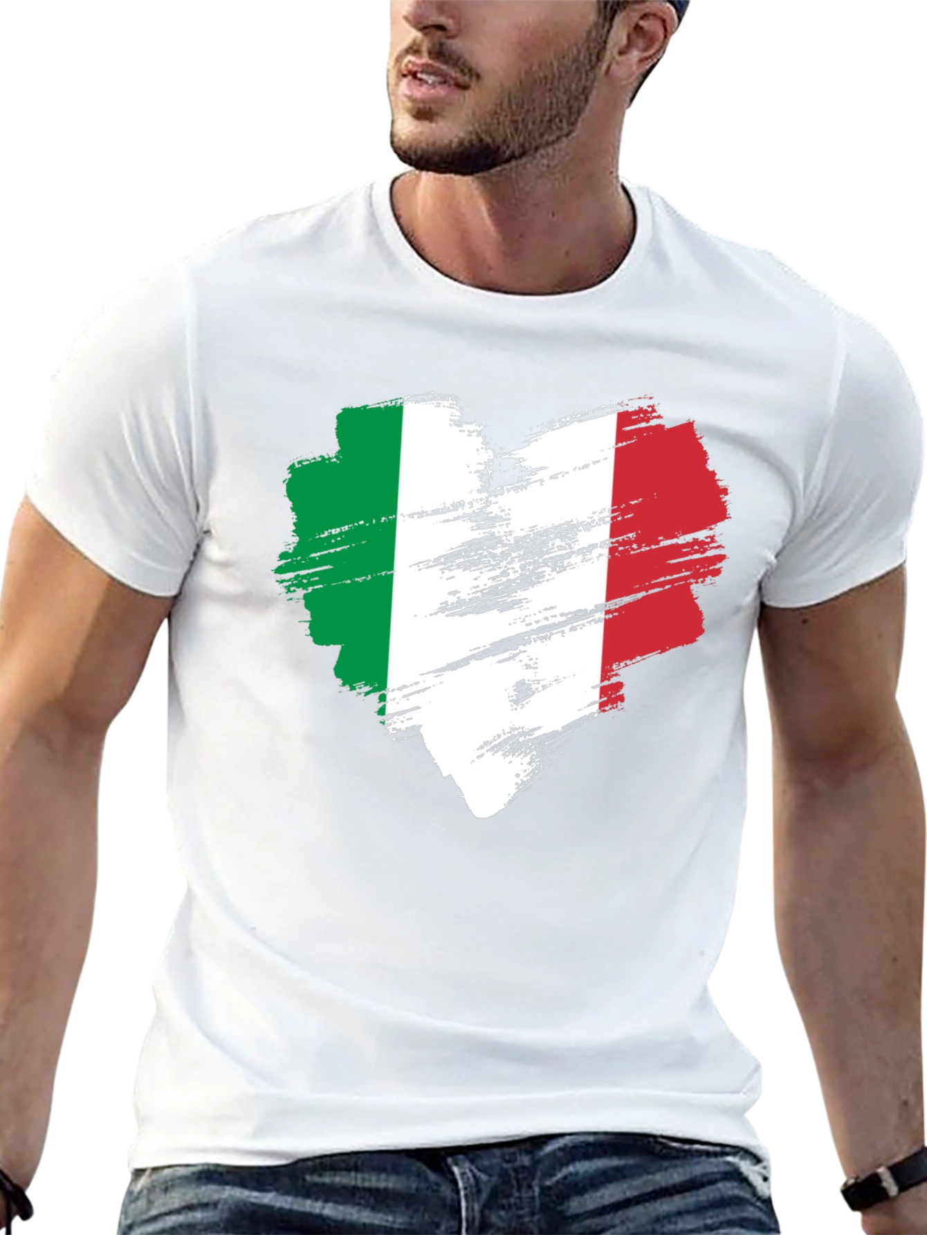 Italian Flag Heart T-Shirt - Black Cotton Tee