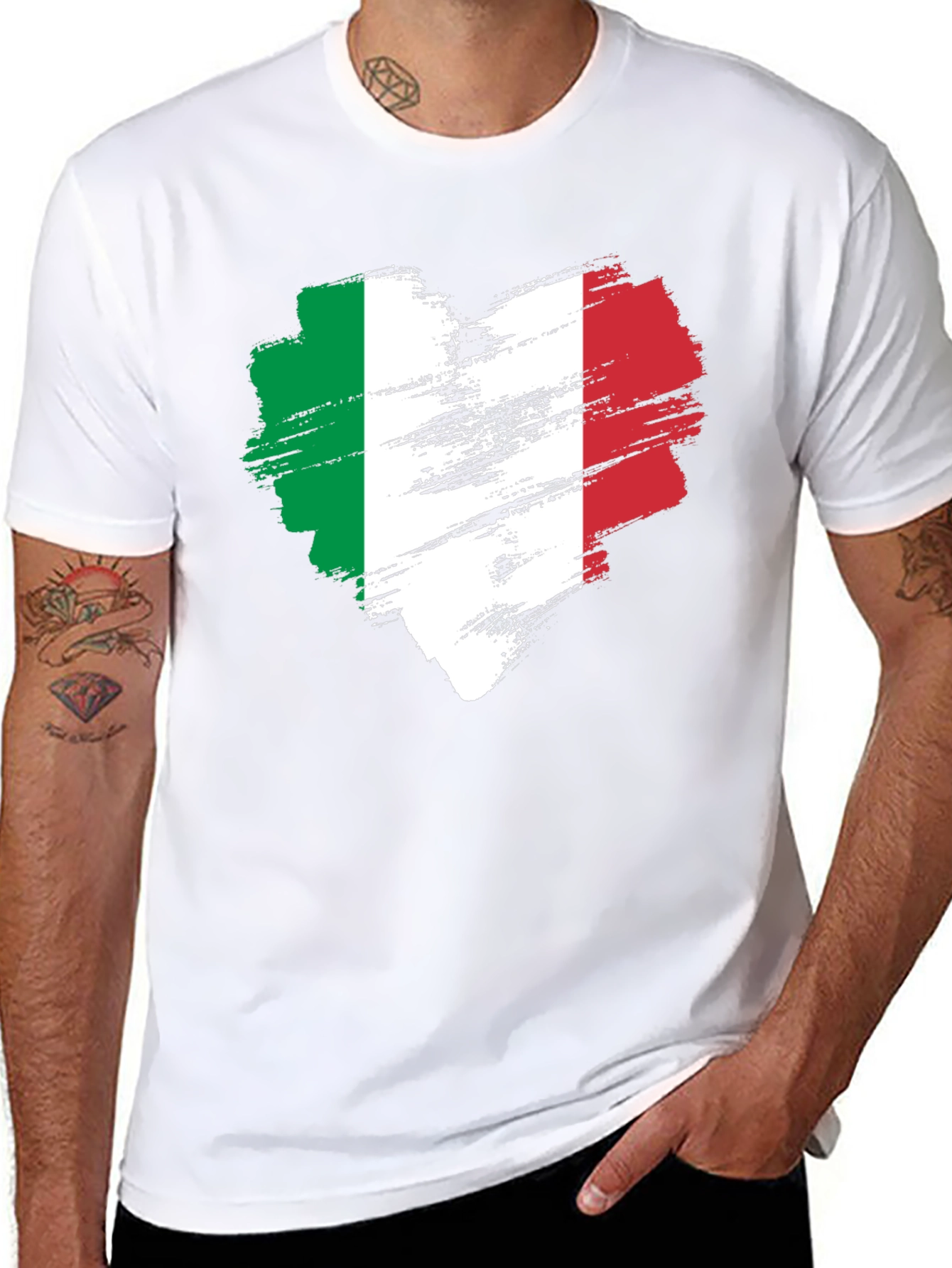 Italian Flag Heart T-Shirt - Black Cotton Tee