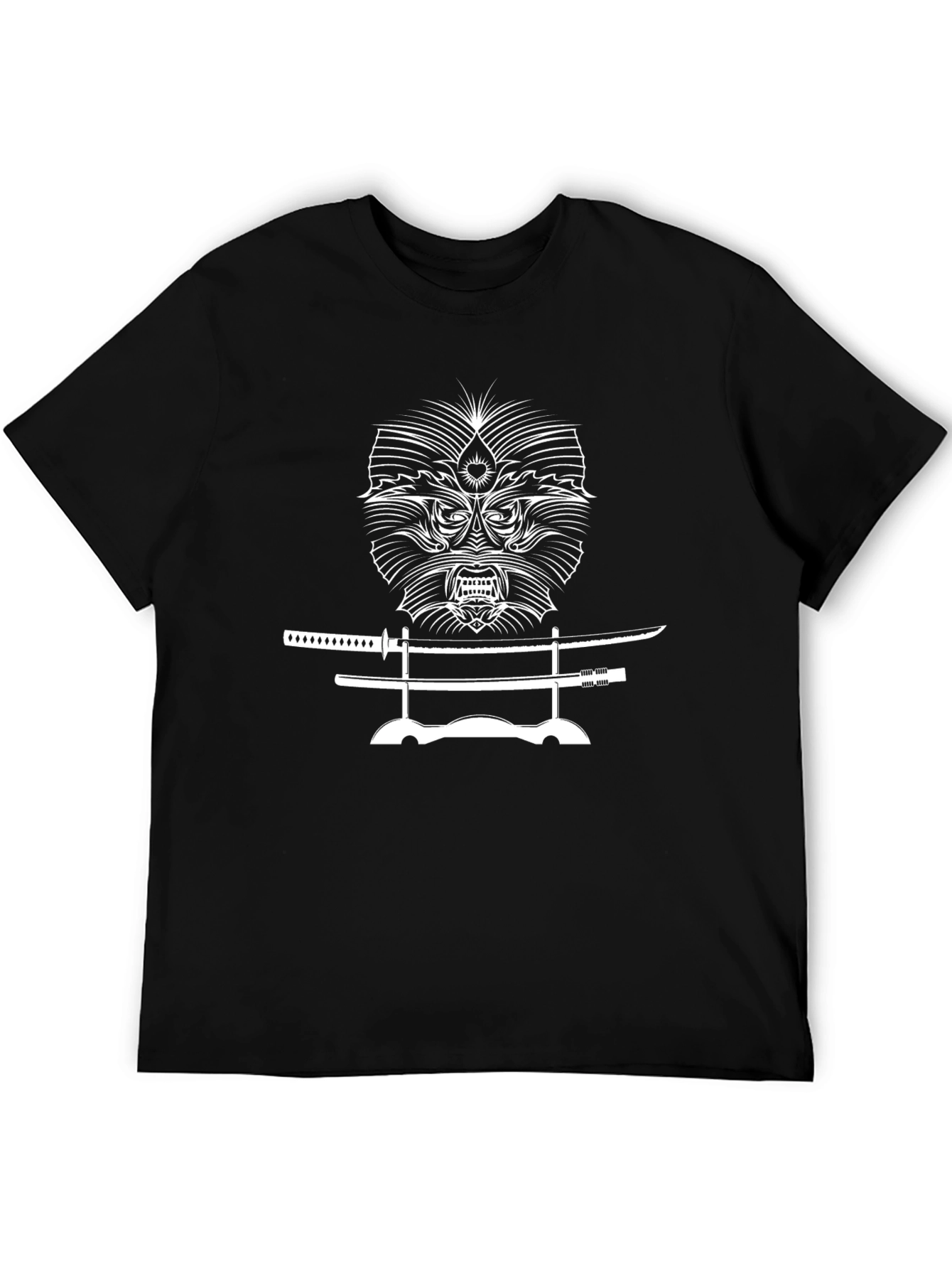 Samurai Mask and Katana Black T-Shirt