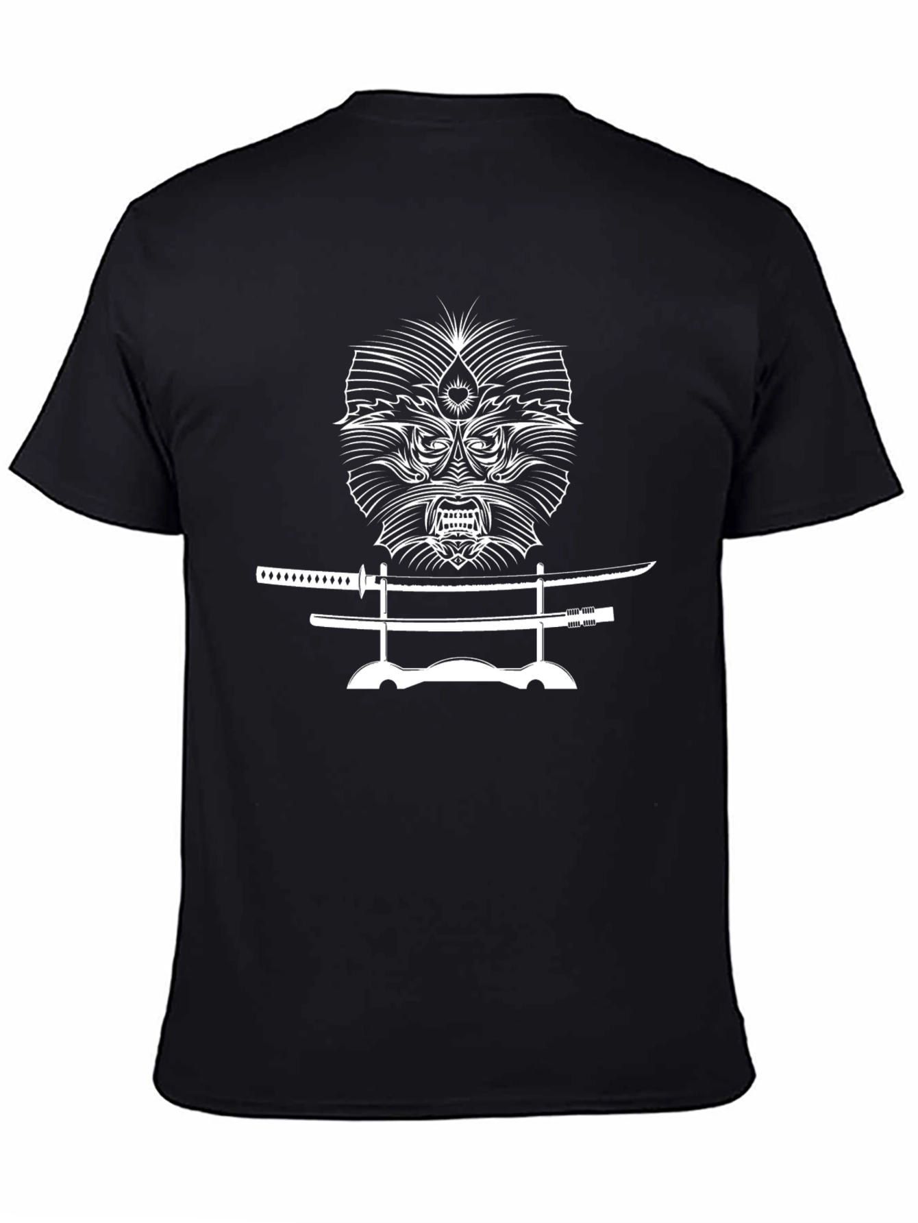 Samurai Mask and Katana Black T-Shirt
