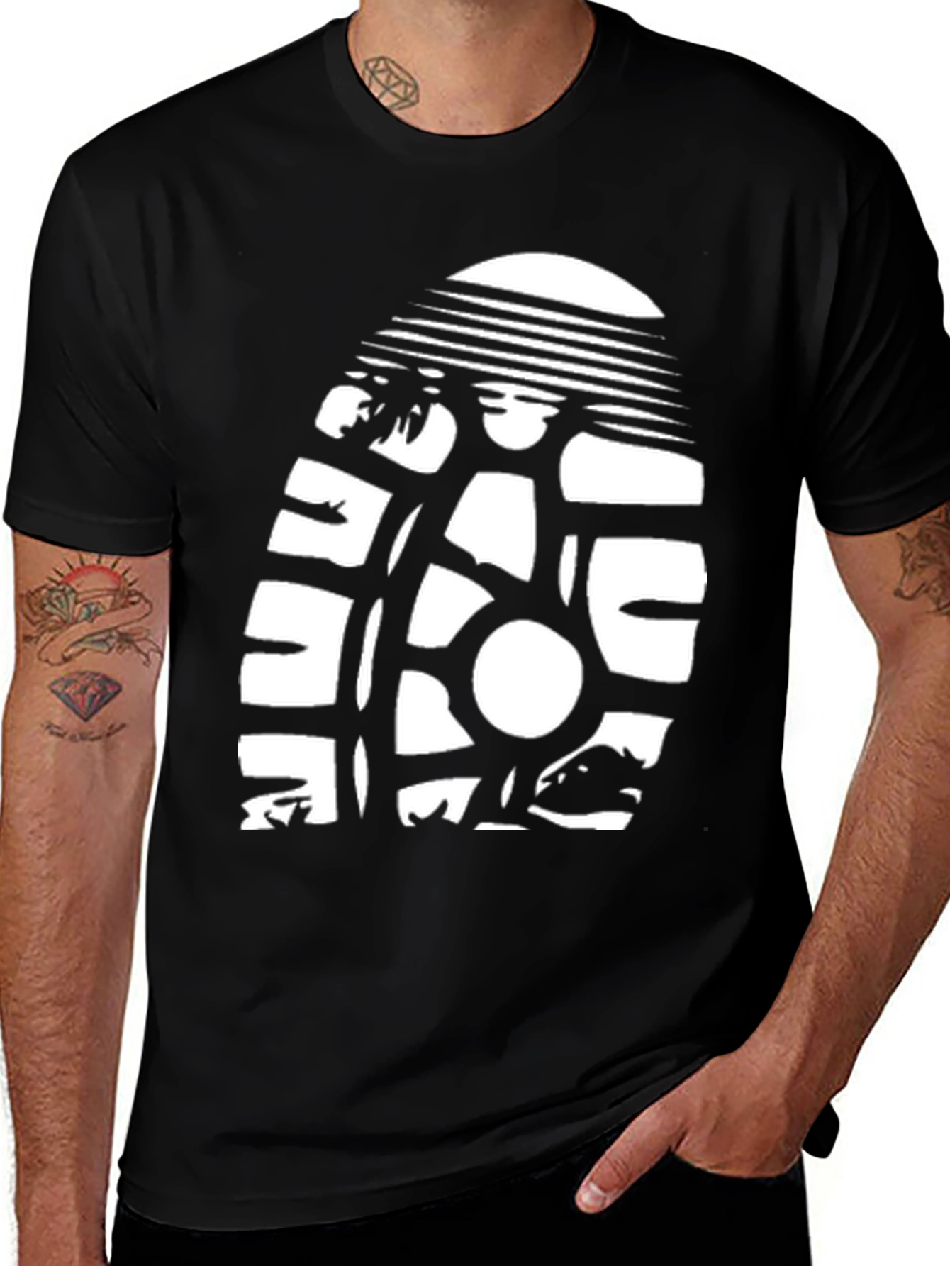 Black T-Shirt with Retro Sun & Surf Graphic