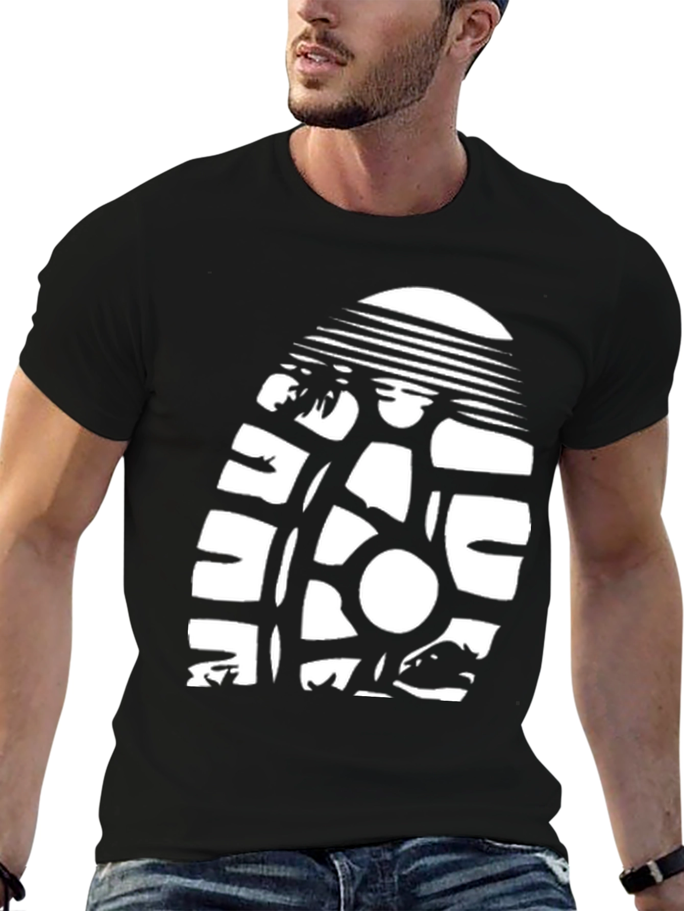 Black T-Shirt with Retro Sun & Surf Graphic