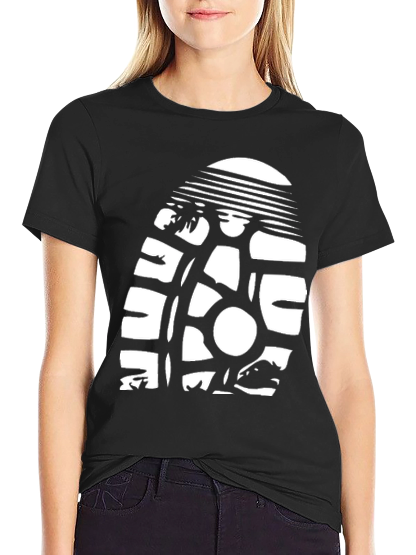 Black T-Shirt with Retro Sun & Surf Graphic