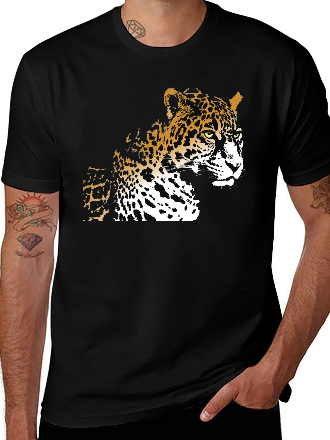 Cool Leopard Graphic Print Black T-Shirt
