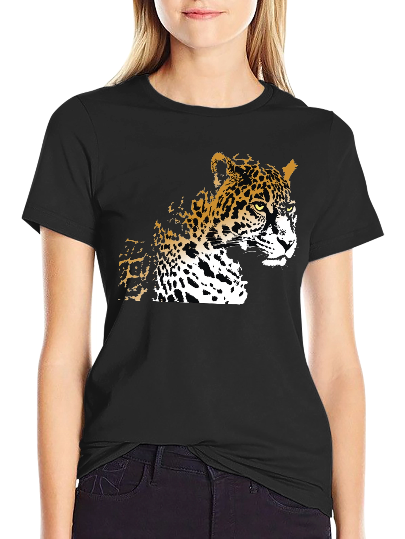 Cool Leopard Graphic Print Black T-Shirt