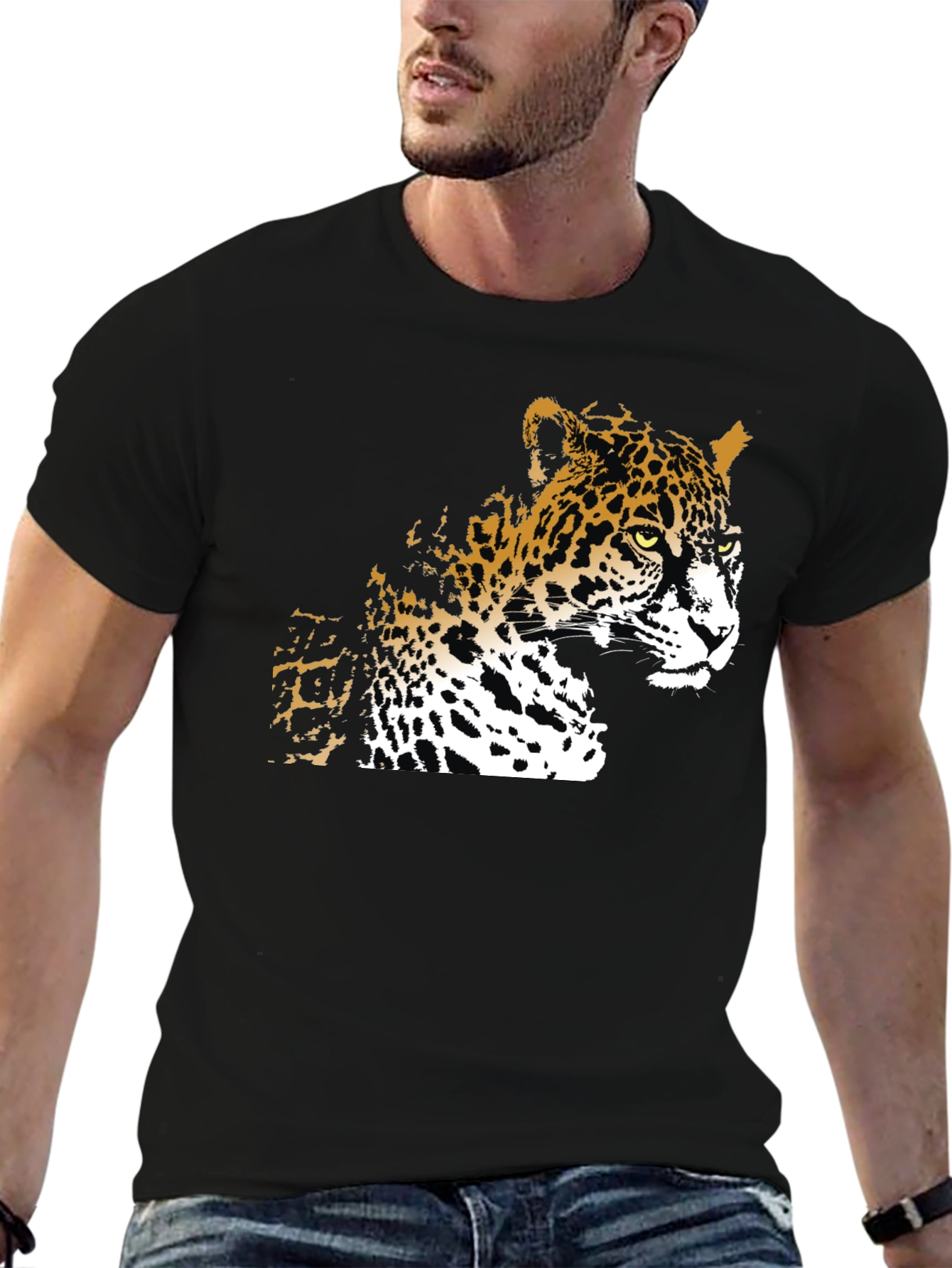 Cool Leopard Graphic Print Black T-Shirt
