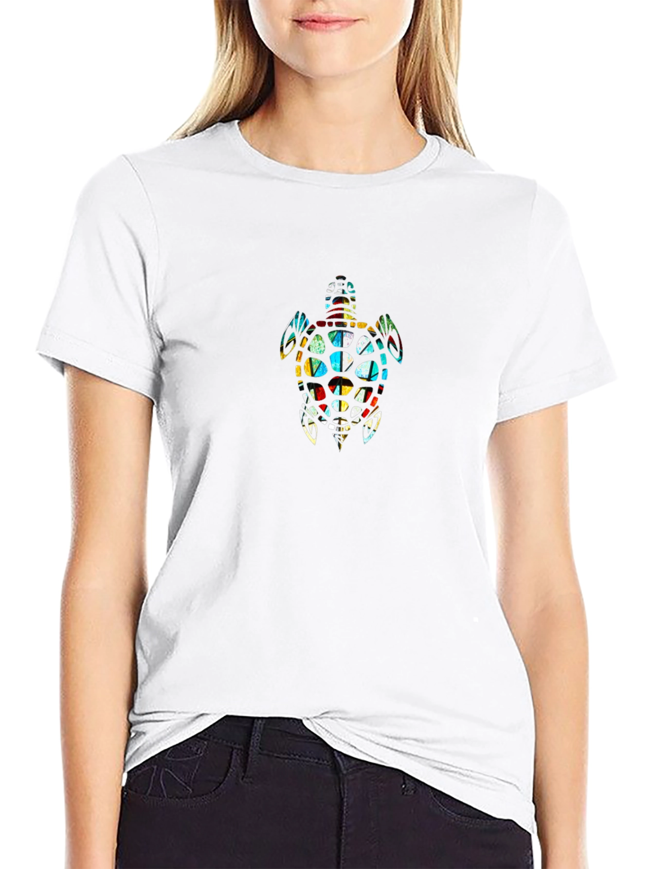 Stained Glass Turtle Graphic T-Shirt - Black