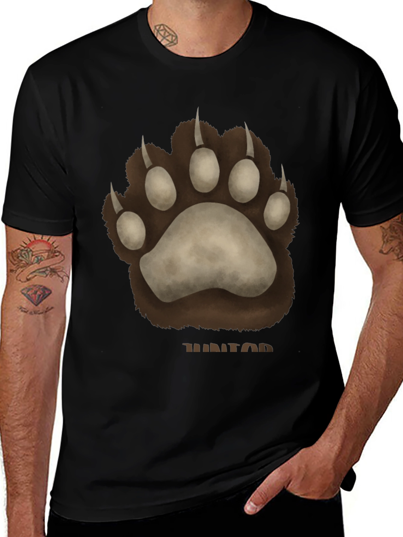 Bear Paw Print Graphic T-Shirt - Casual Wear
