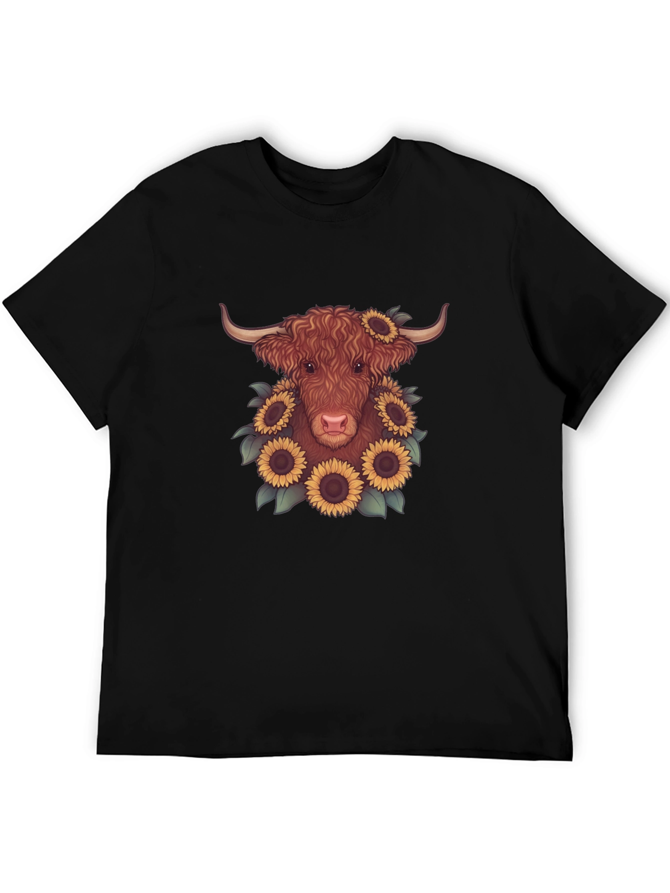 Highland Cow Sunflower Graphic Tee - Black