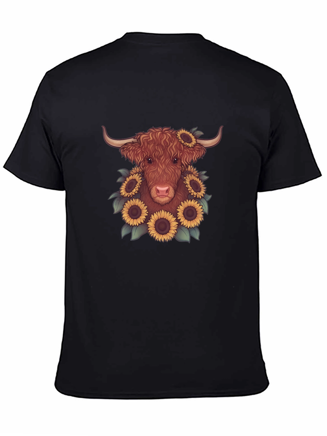 Highland Cow Sunflower Graphic Tee - Black