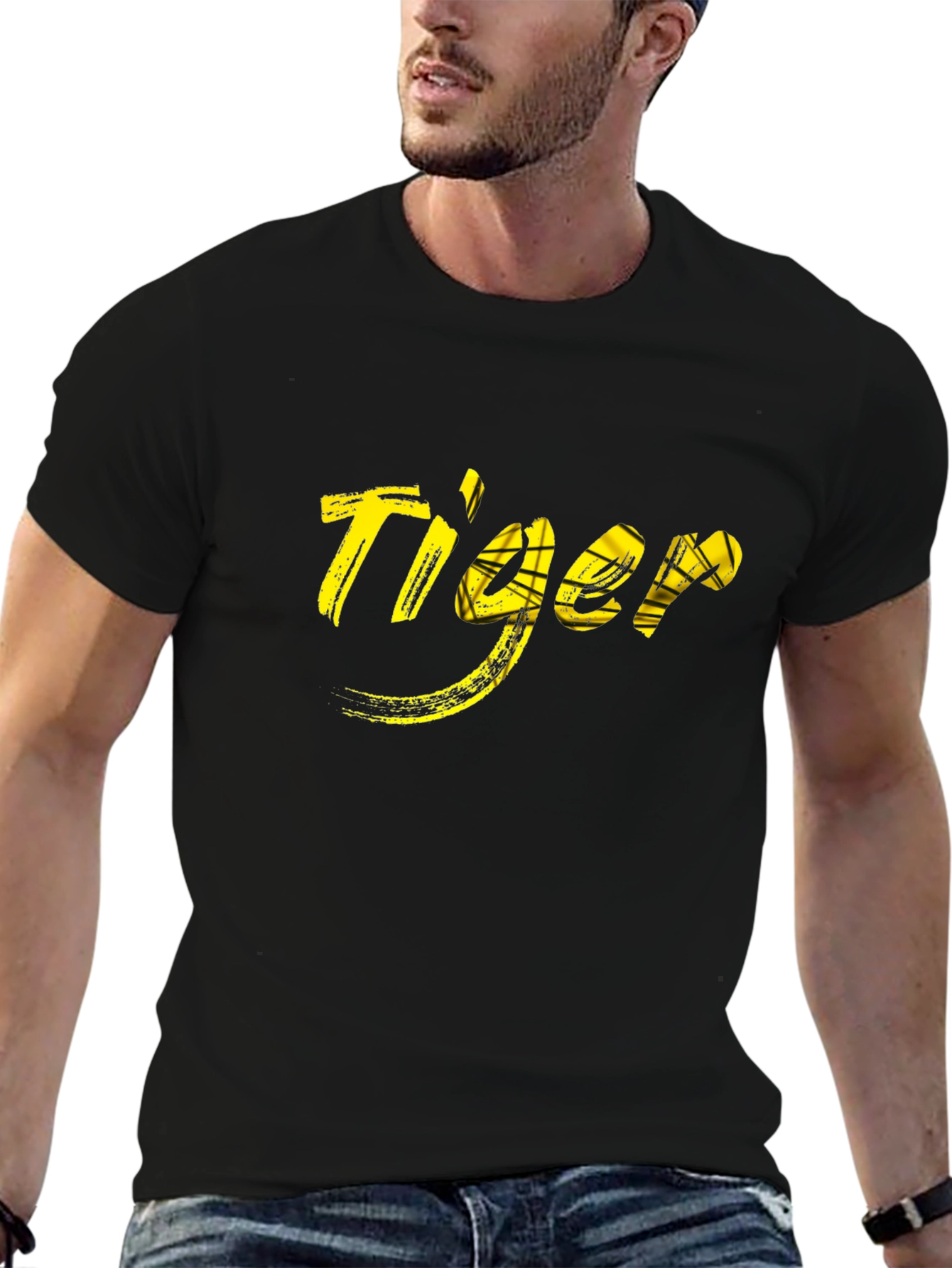Tiger Graphic Tee - Mens Black Cotton T-Shirt