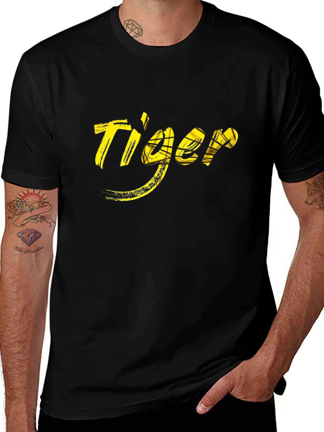 Tiger Graphic Tee - Mens Black Cotton T-Shirt
