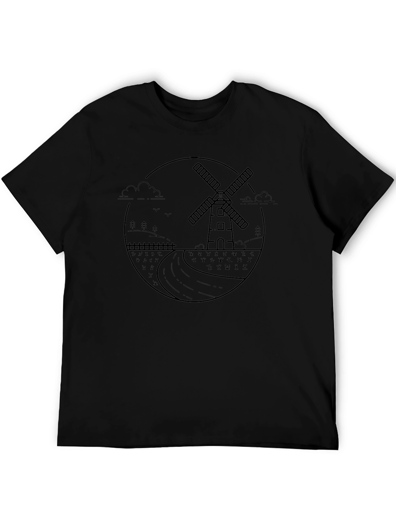 Modern Windmill Graphic Tee - Black