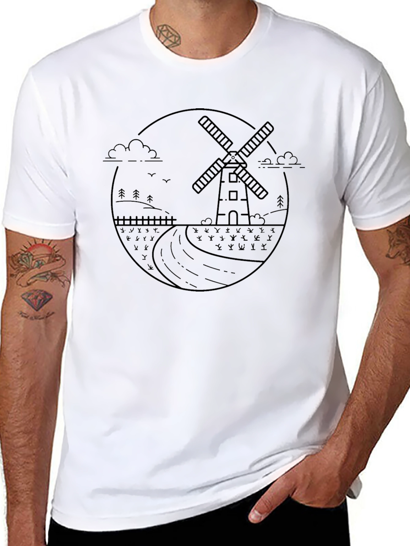 Modern Windmill Graphic Tee - Black
