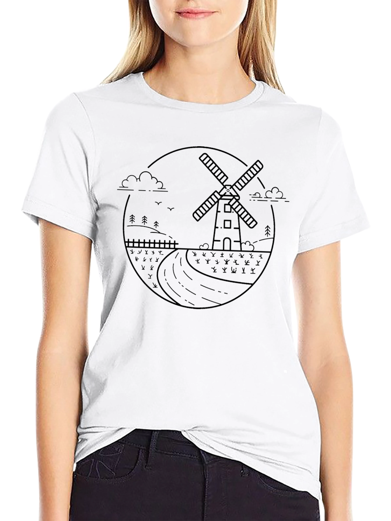 Modern Windmill Graphic Tee - Black