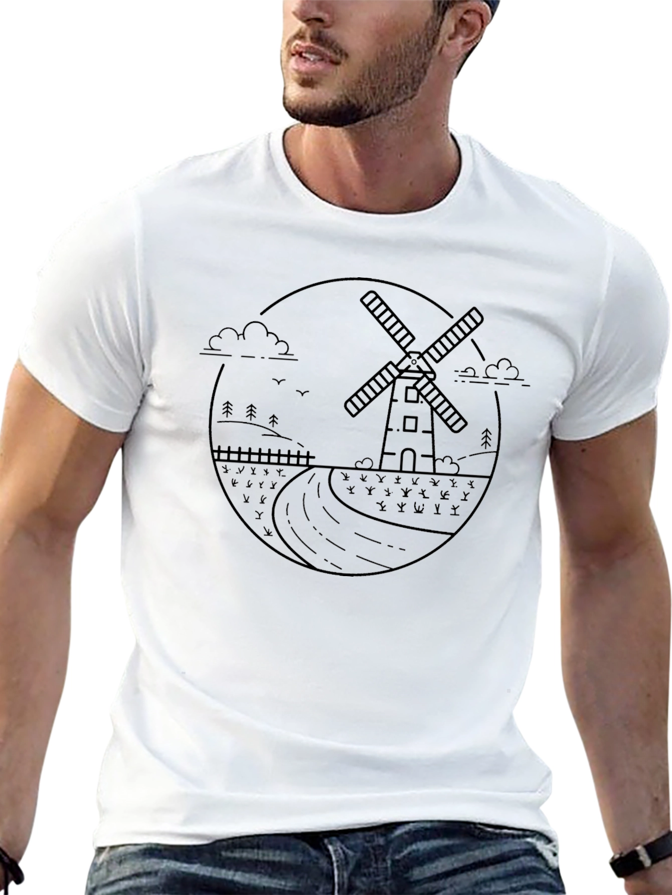 Modern Windmill Graphic Tee - Black