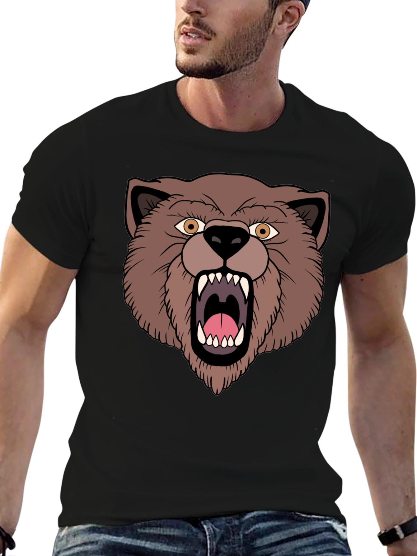 Bear Graphic T-Shirt - Black Cotton Tee
