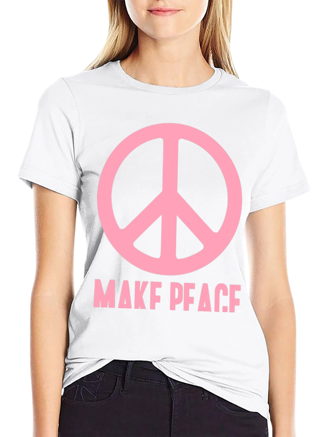 Make Peace T-Shirt - Pink Peace Sign Black Tee