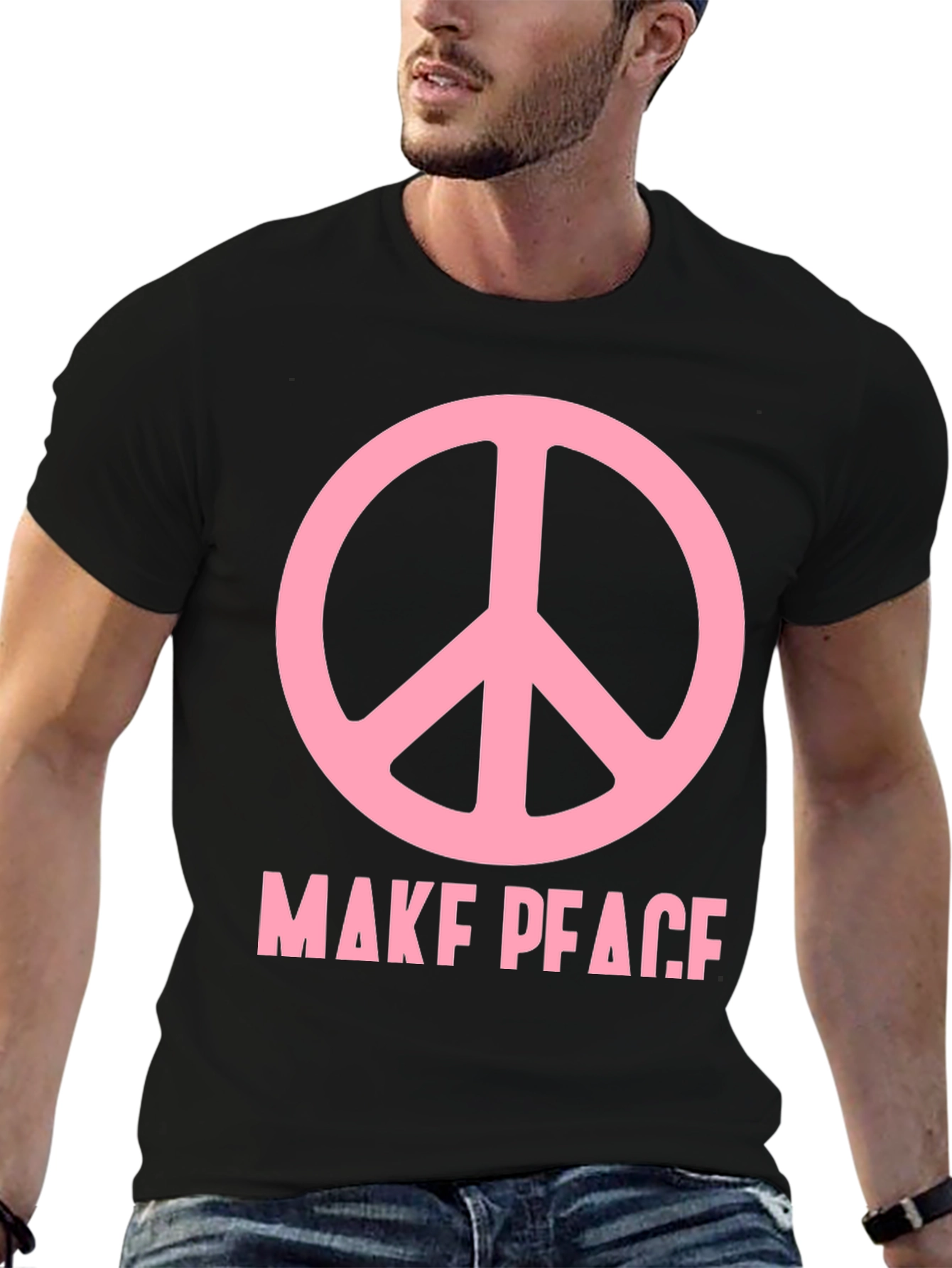 Make Peace T-Shirt - Pink Peace Sign Black Tee