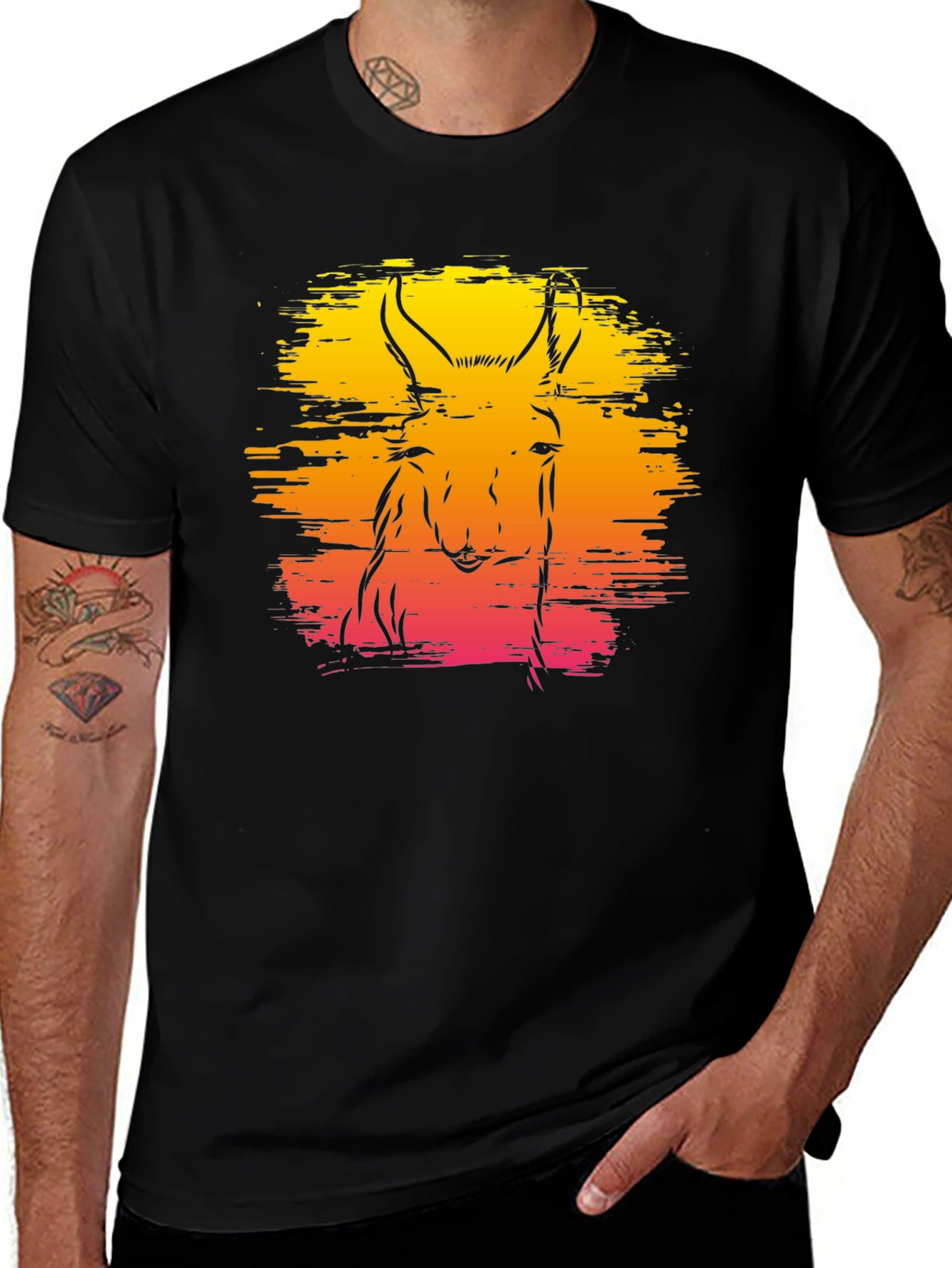 Llama Sunset Graphic Tee - Unique Animal Design