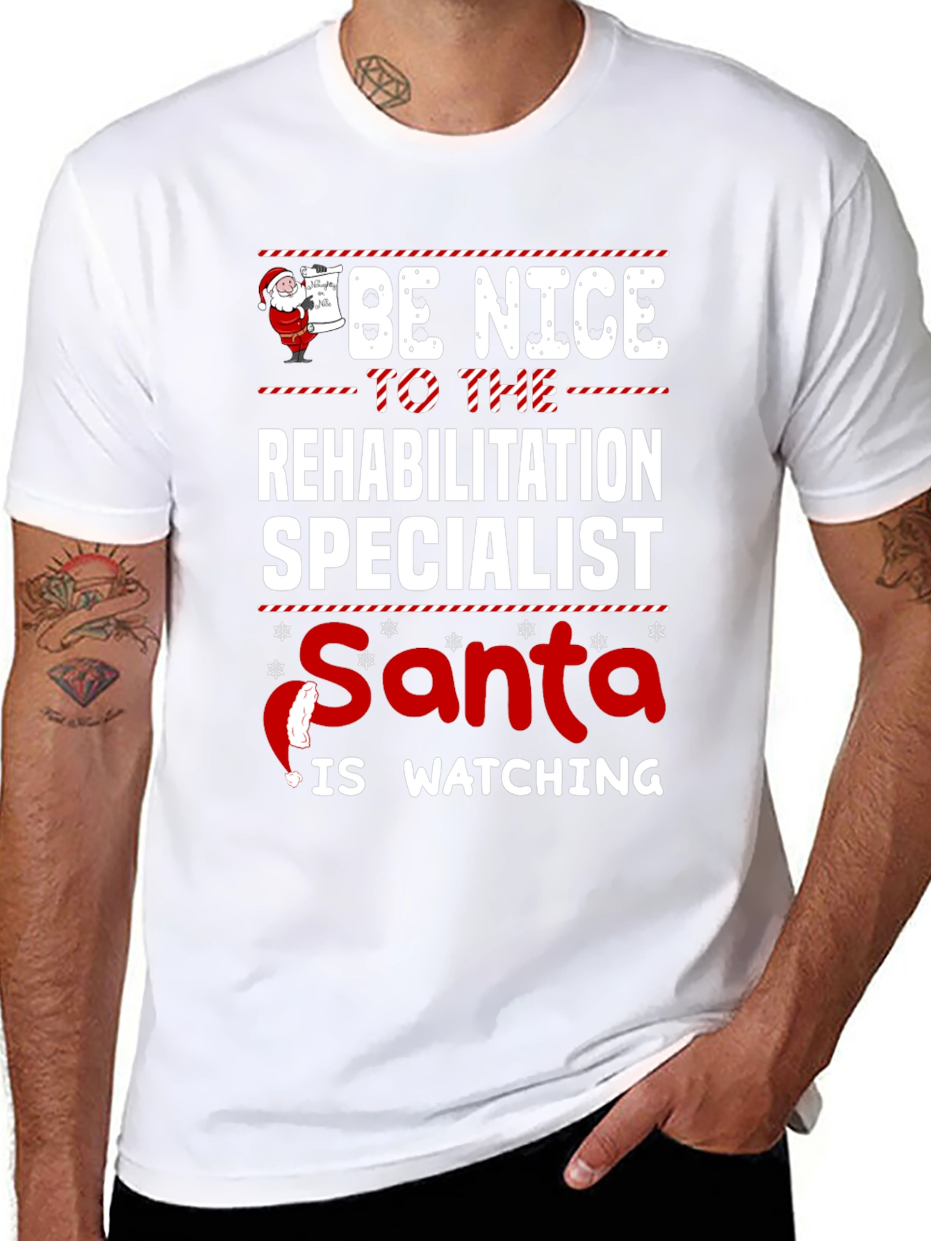 Funny Rehabilitation Specialist Santa Watching T-Shirt