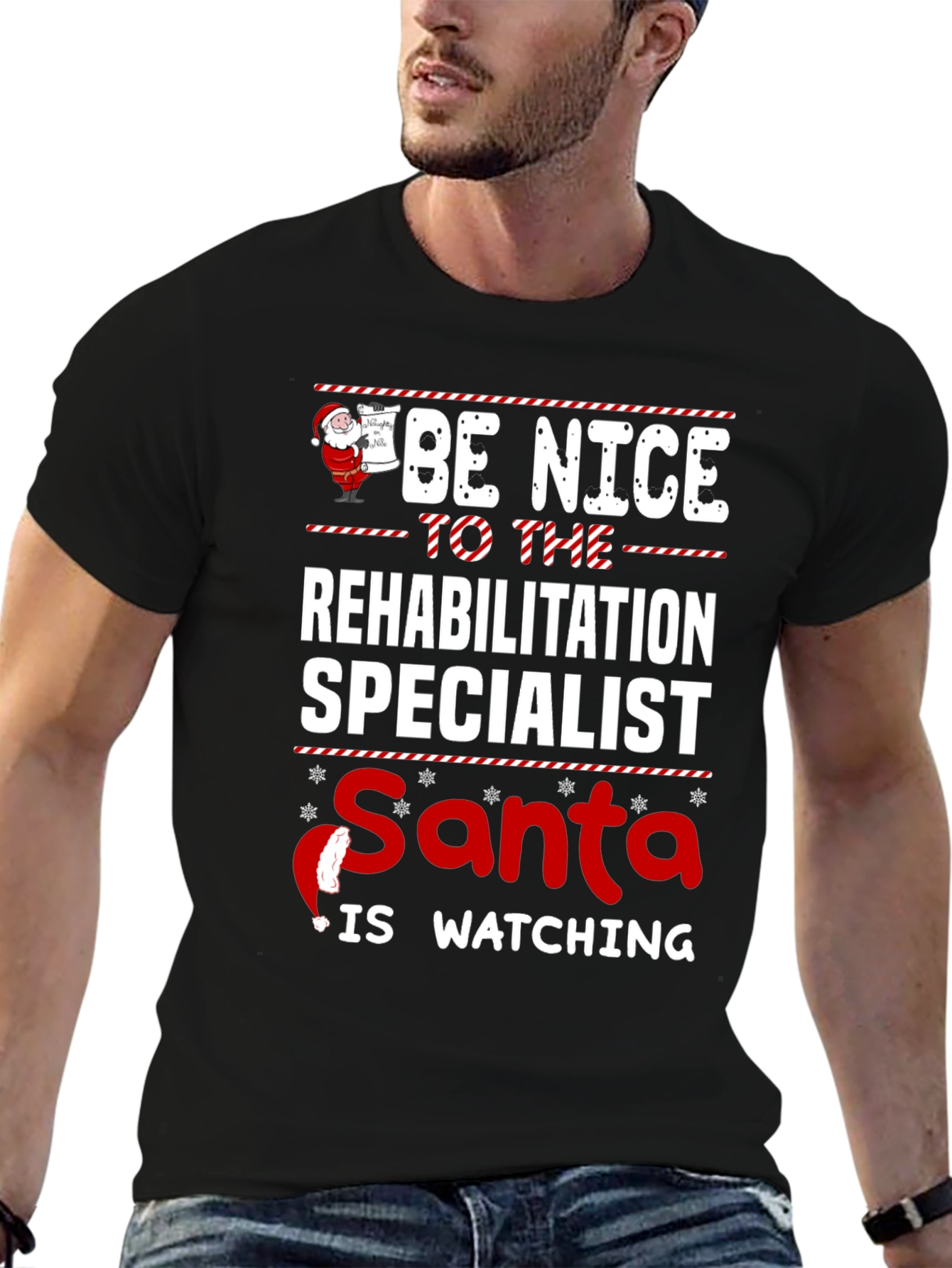 Funny Rehabilitation Specialist Santa Watching T-Shirt