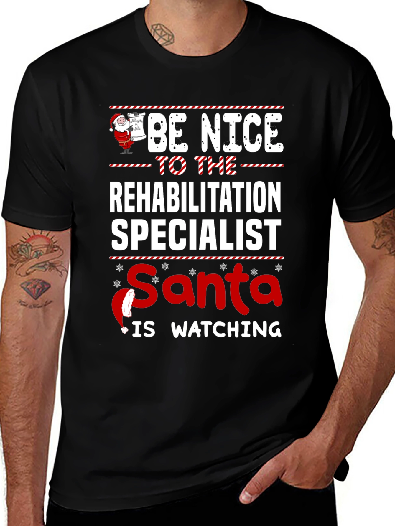 Funny Rehabilitation Specialist Santa Watching T-Shirt