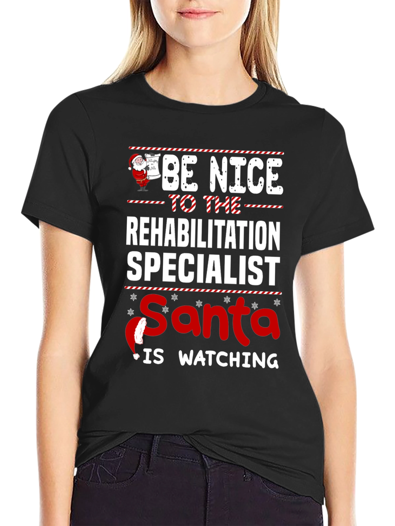 Funny Rehabilitation Specialist Santa Watching T-Shirt
