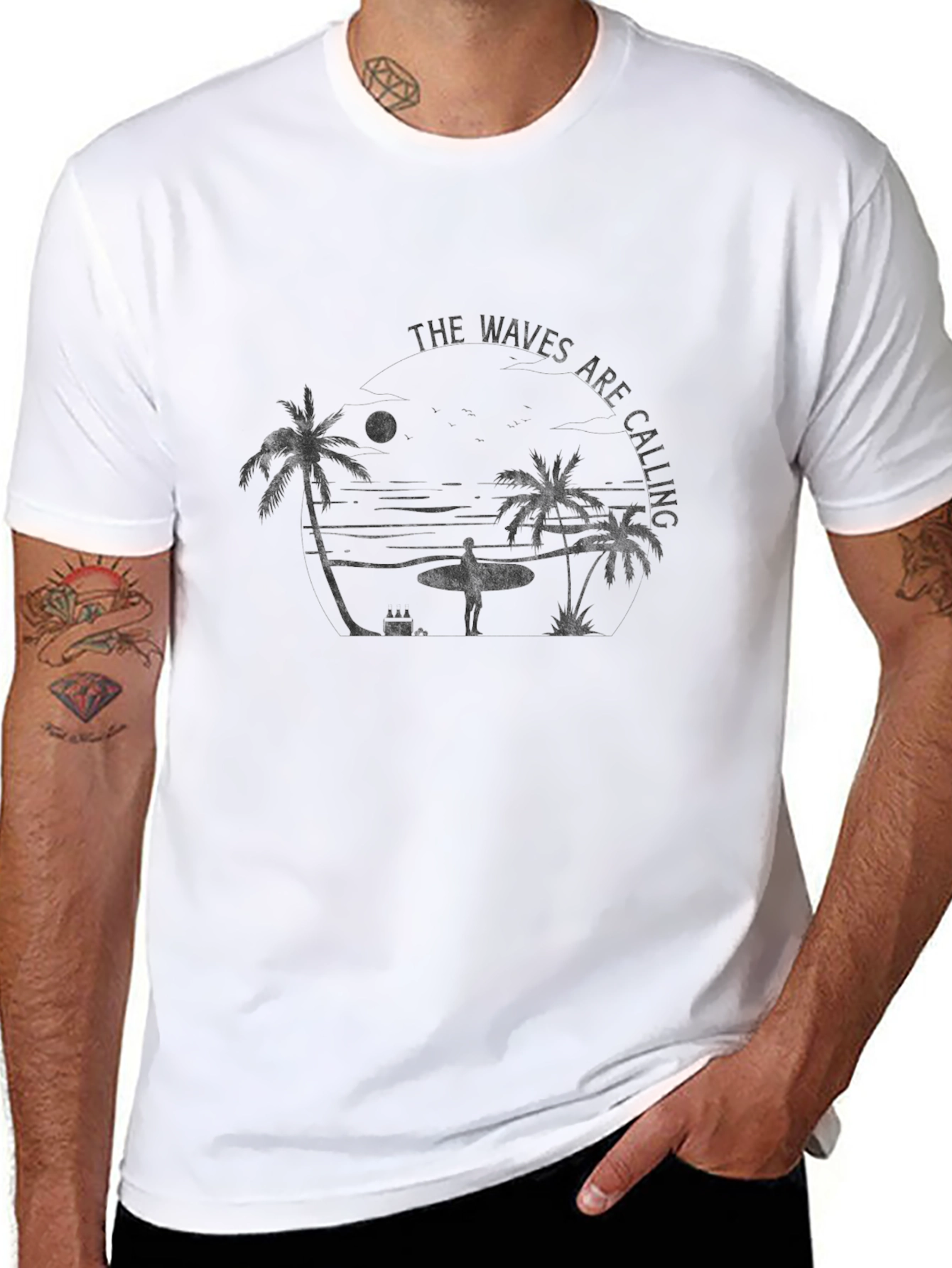 The Waves Are Calling Graphic T-Shirt - Black