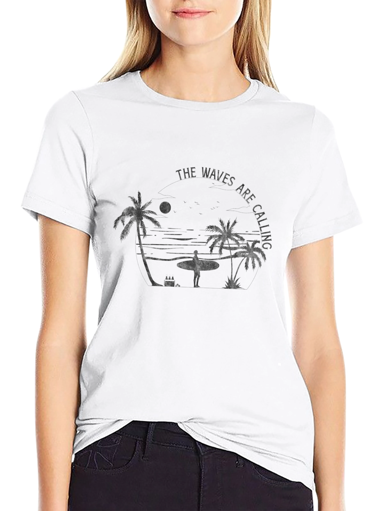 The Waves Are Calling Graphic T-Shirt - Black