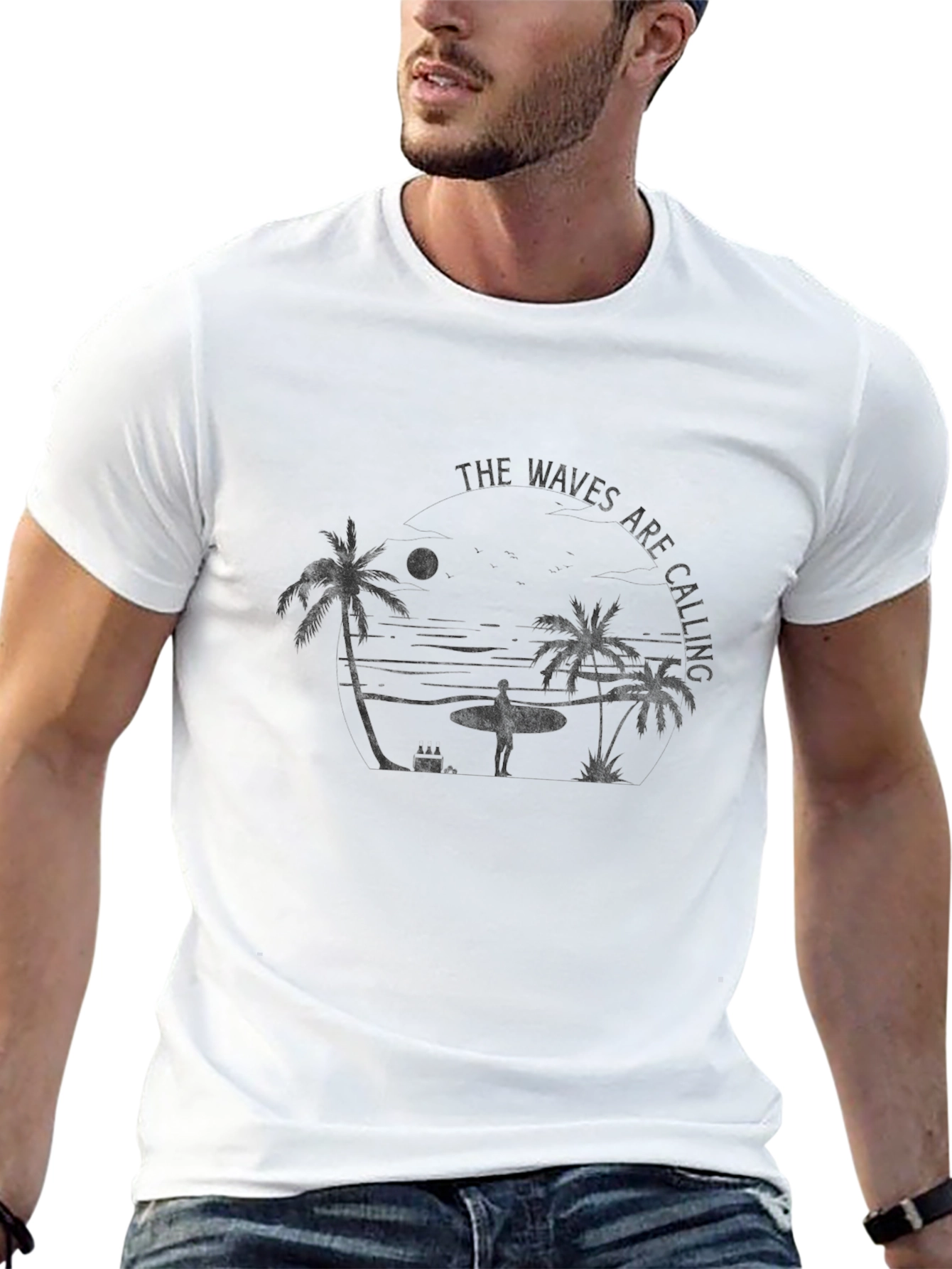 The Waves Are Calling Graphic T-Shirt - Black