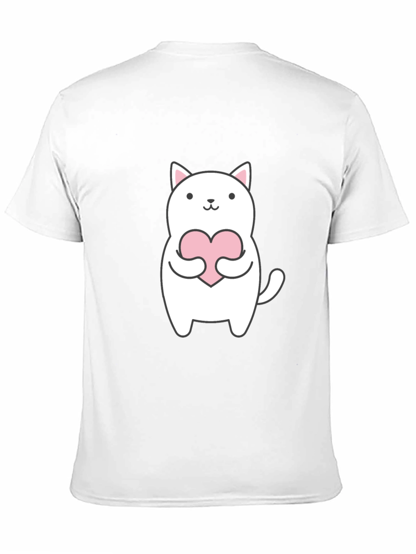 Cute Cat Holding Heart Graphic Tee - Black T-Shirt