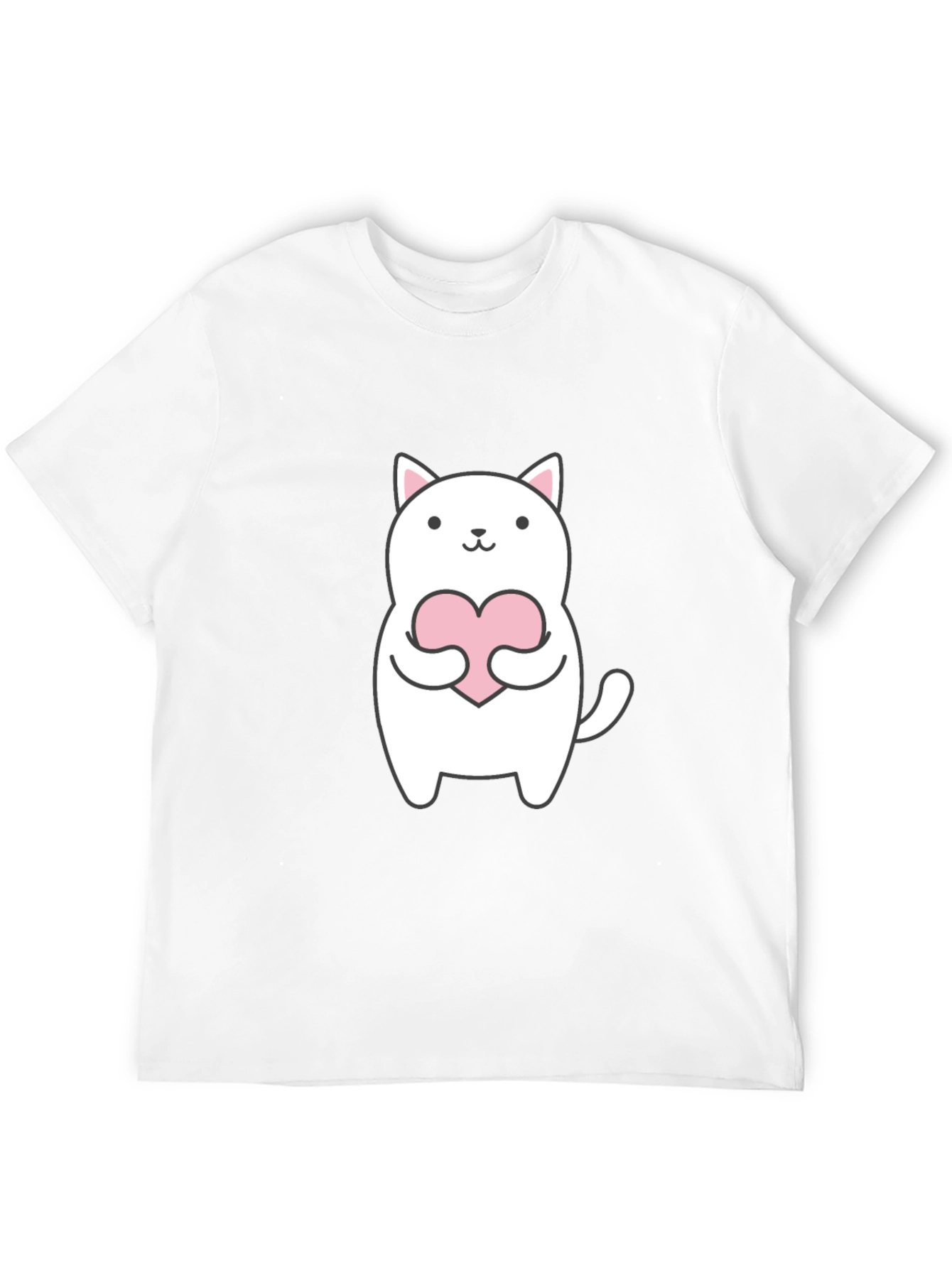 Cute Cat Holding Heart Graphic Tee - Black T-Shirt