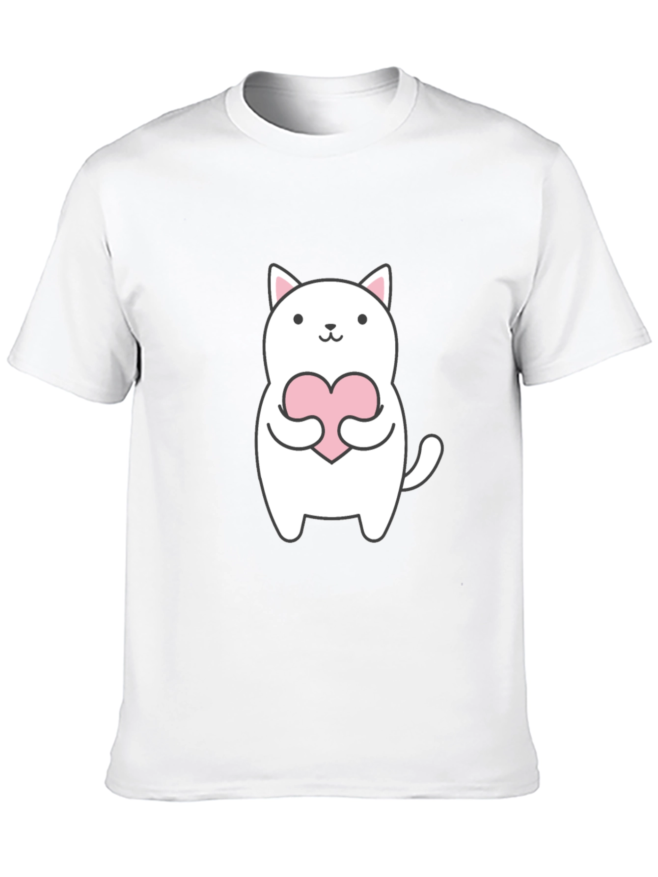 Cute Cat Holding Heart Graphic Tee - Black T-Shirt