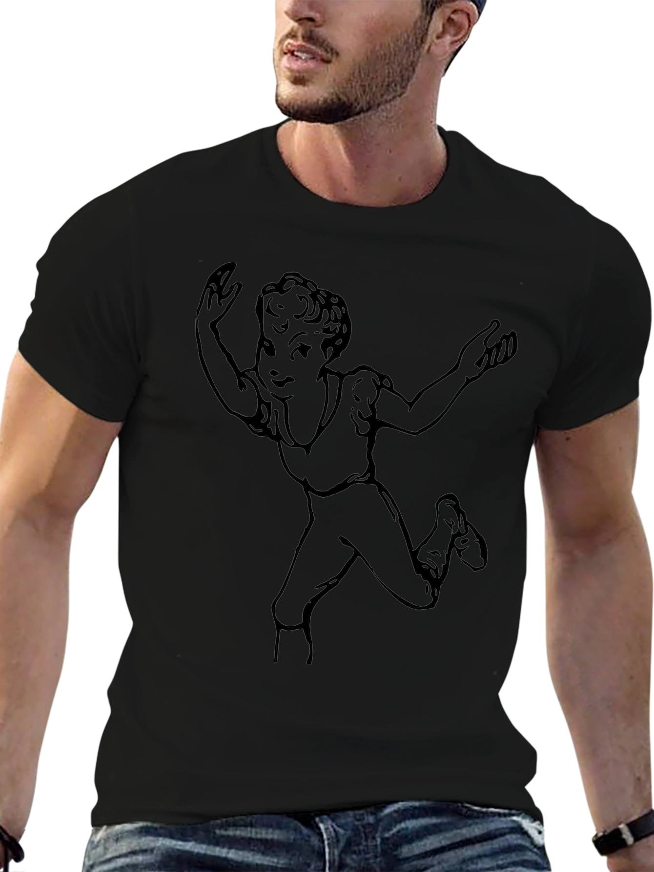 Black Tee with Retro Cartoon Graphic