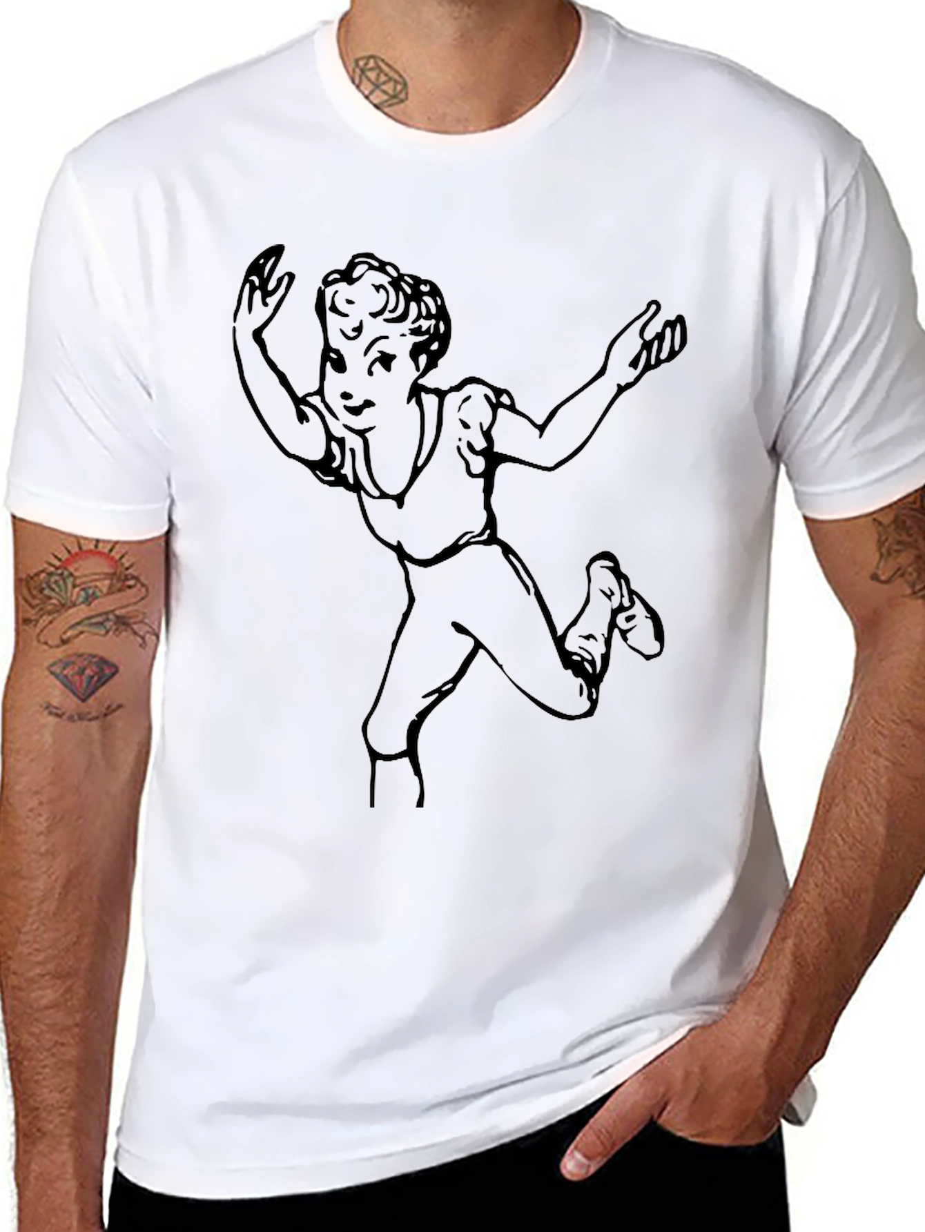 Black Tee with Retro Cartoon Graphic