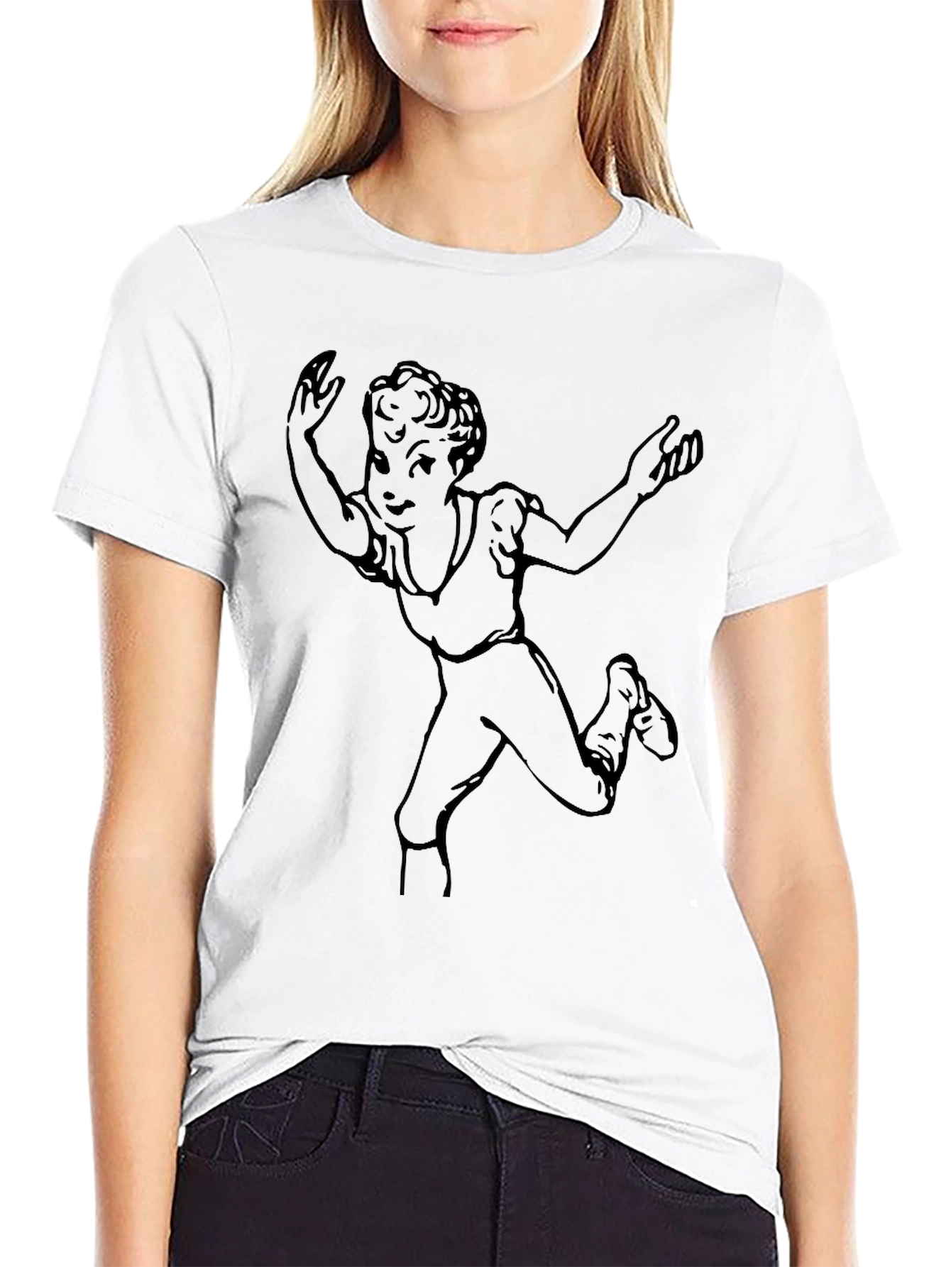 Black Tee with Retro Cartoon Graphic