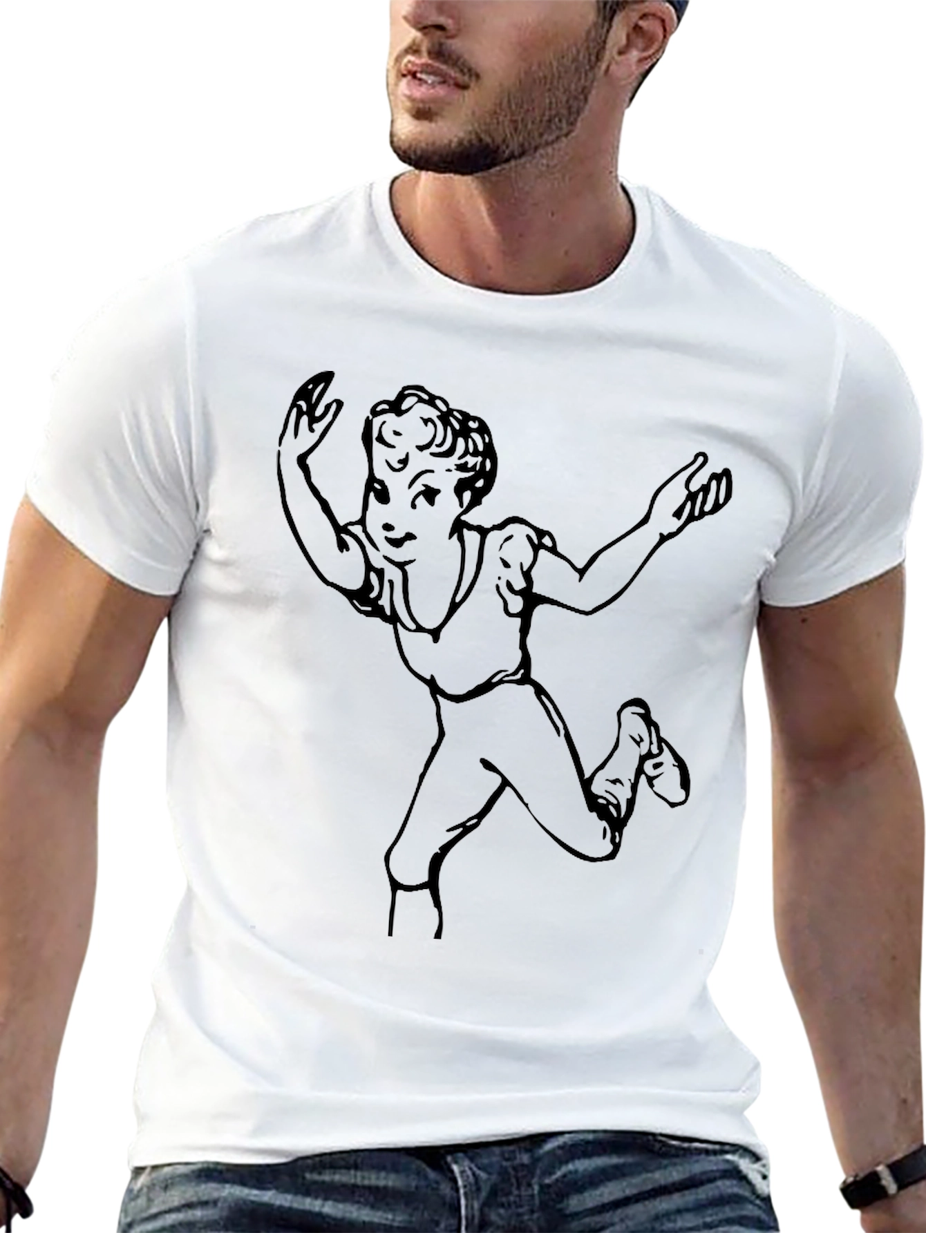 Black Tee with Retro Cartoon Graphic