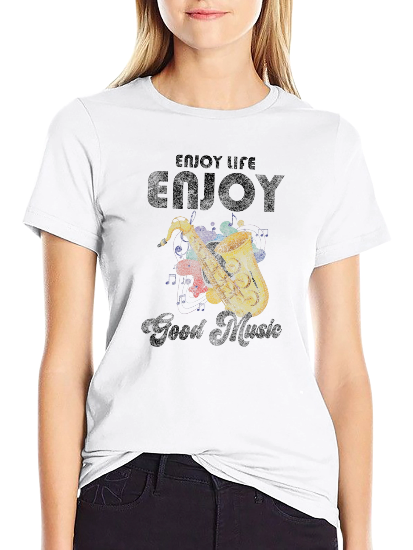 Enjoy Life Music Saxophone Graphic T-Shirt
